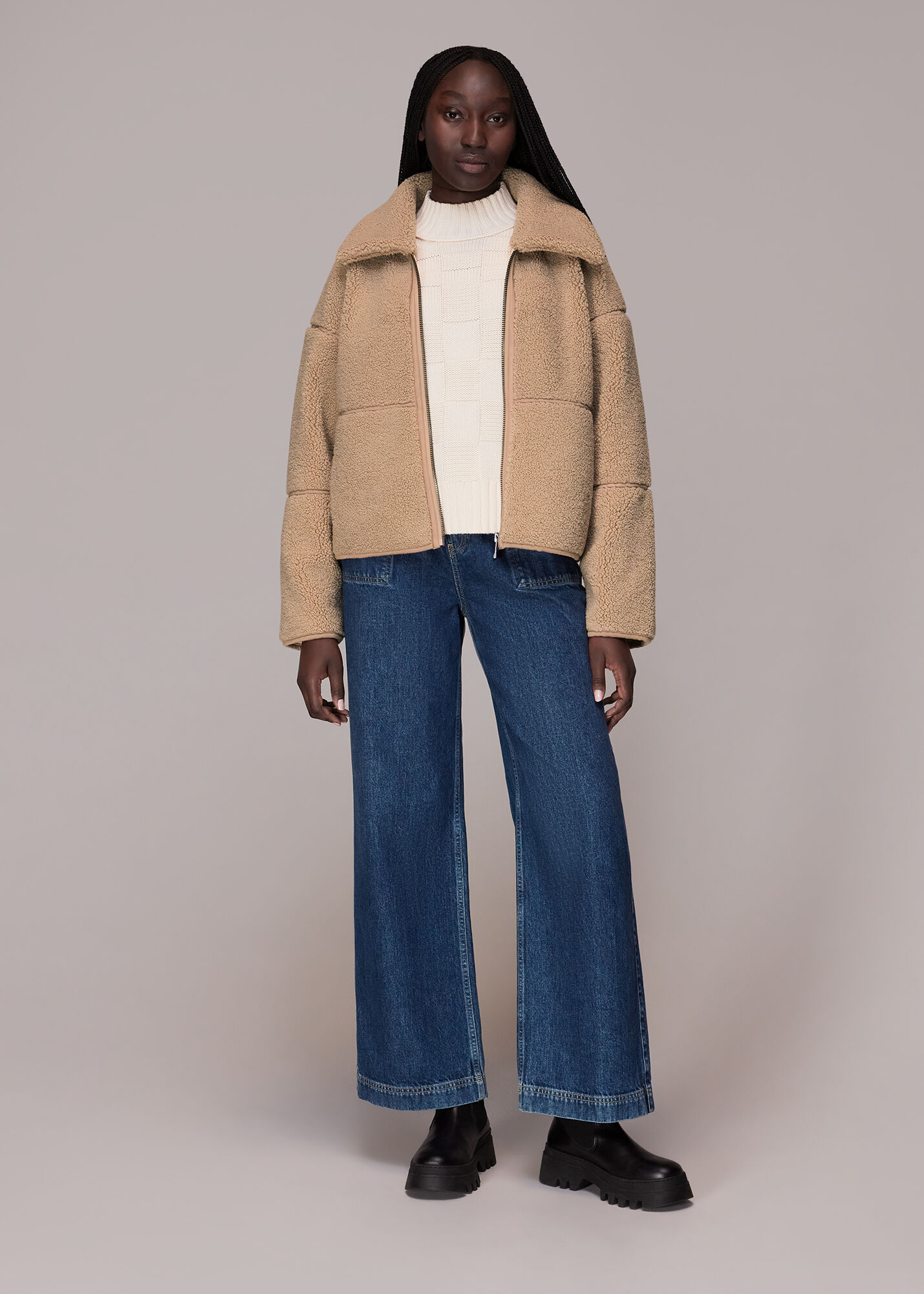 Camel Nicola Zip Front Fleece | WHISTLES | Whistles US |
