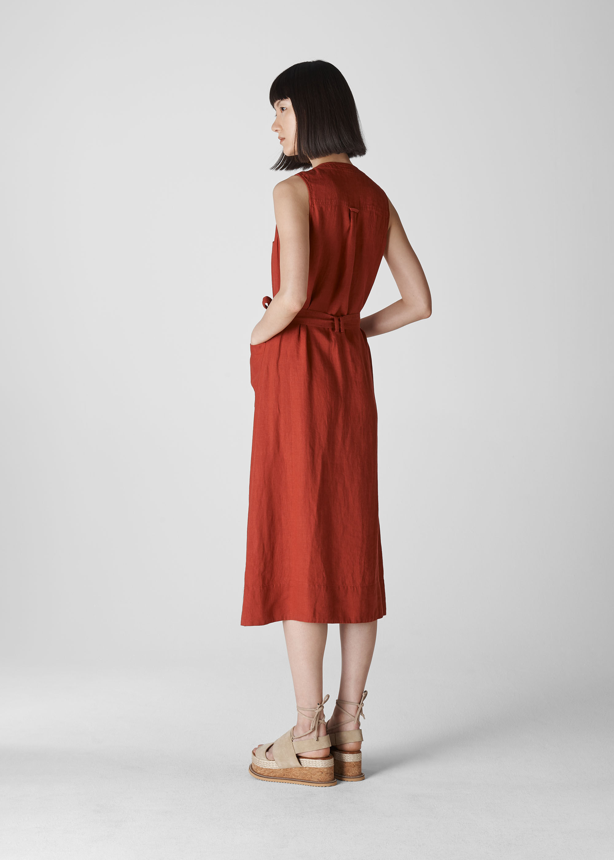 Rust Cody Linen Button Dress WHISTLES