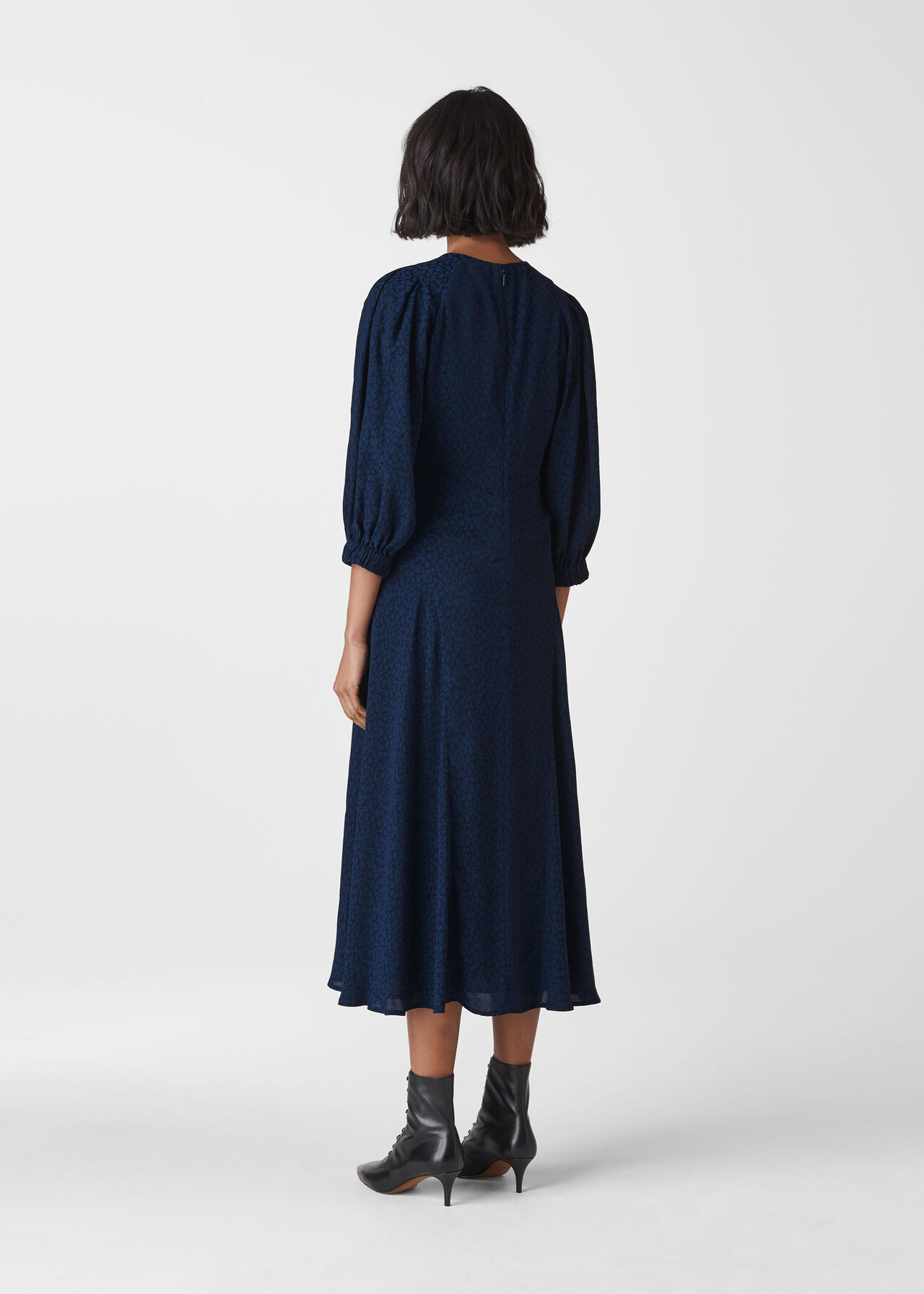 Fay Animal Jacquard Midi Dress Navy