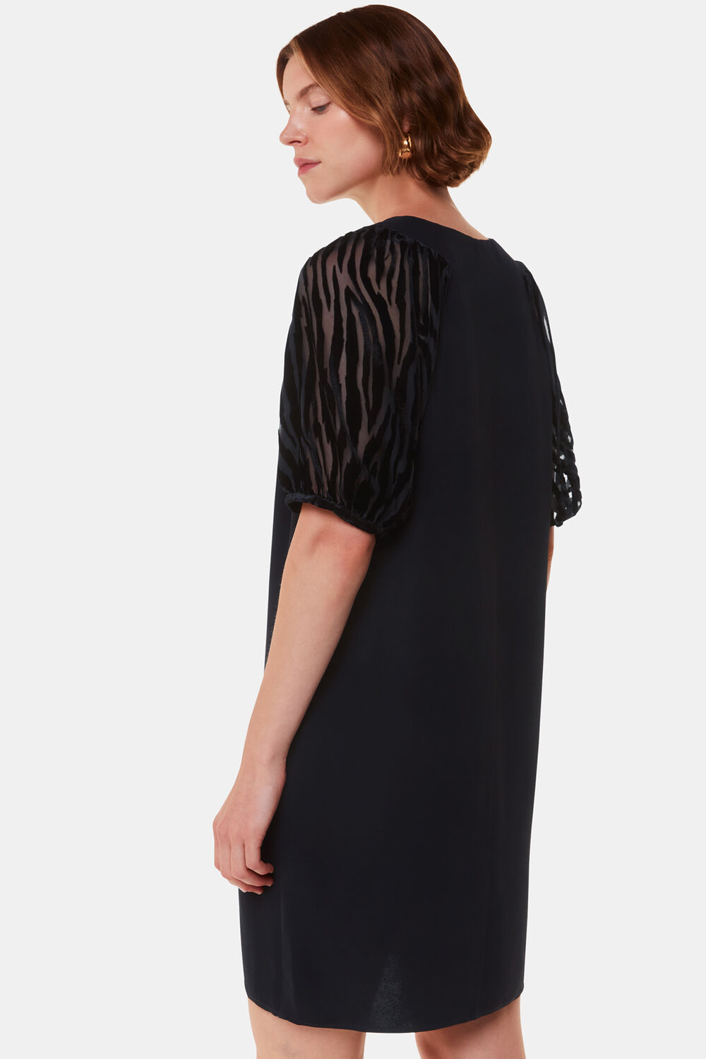 Black Lucy Zebra Velvet Sleeve Dress