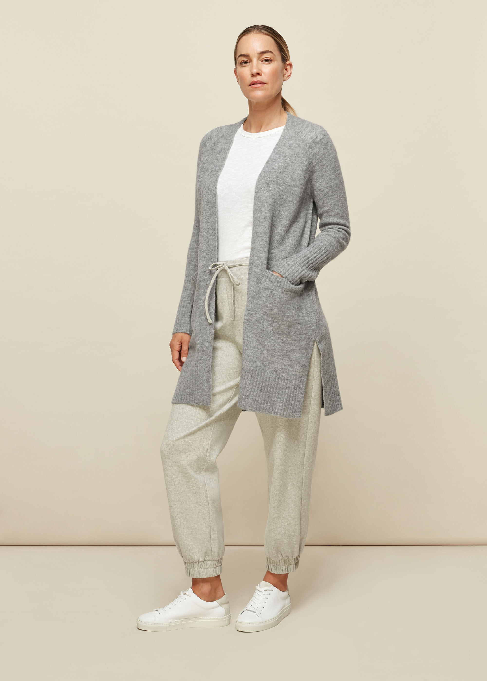 Long grey wool best sale cardigan
