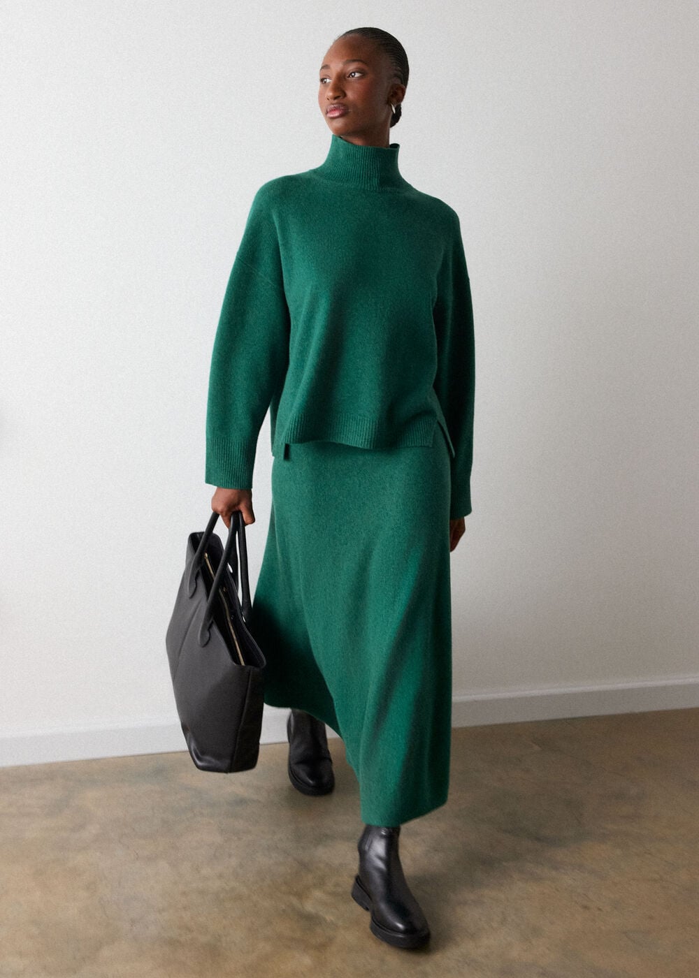 Green Wool Knitted Midi Skirt