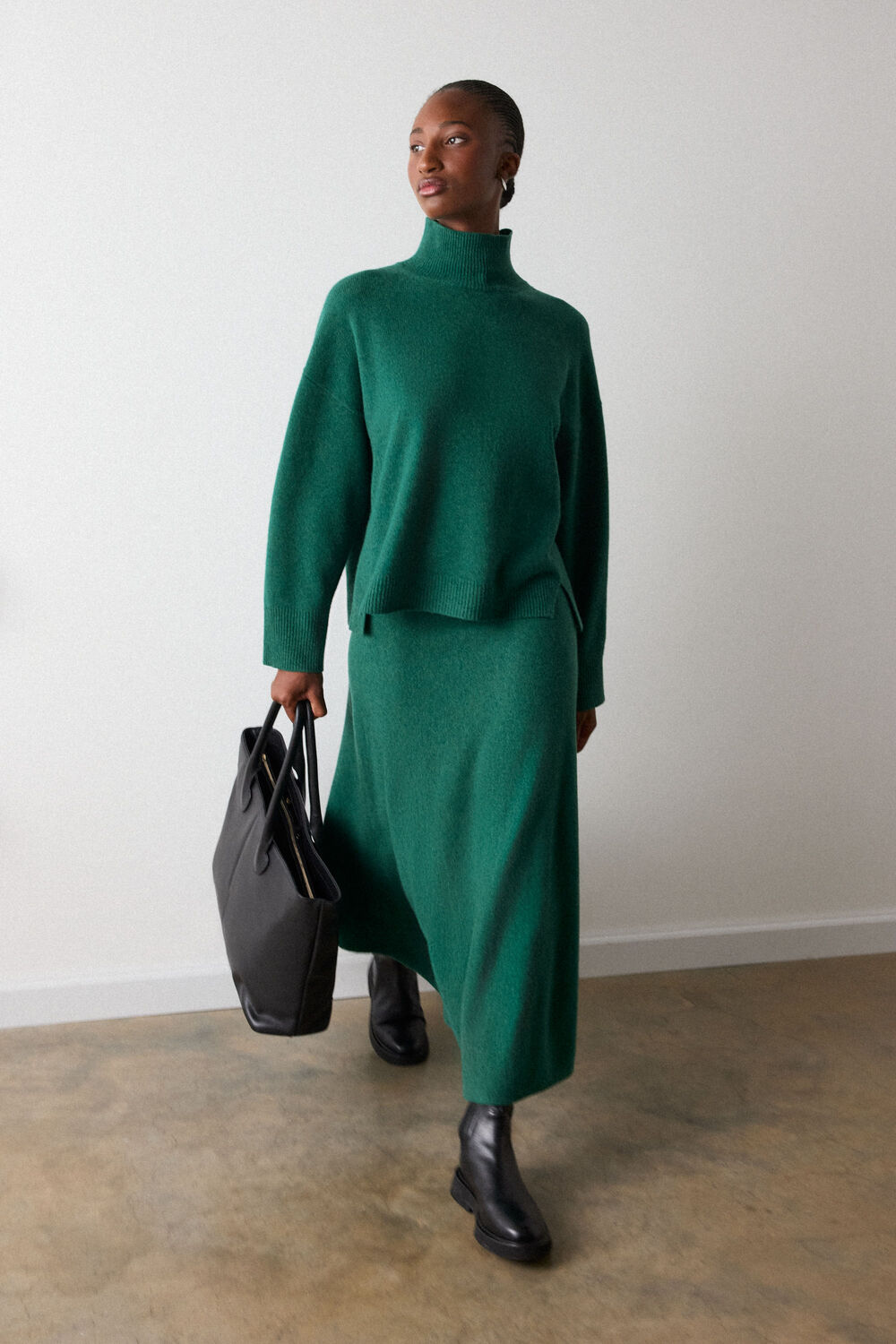 Green Wool Knitted Midi Skirt
