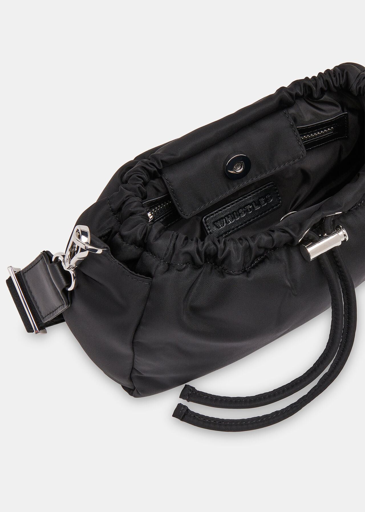 Black Benny Drawstring Crossbody Bag WHISTLES Whistles ROW