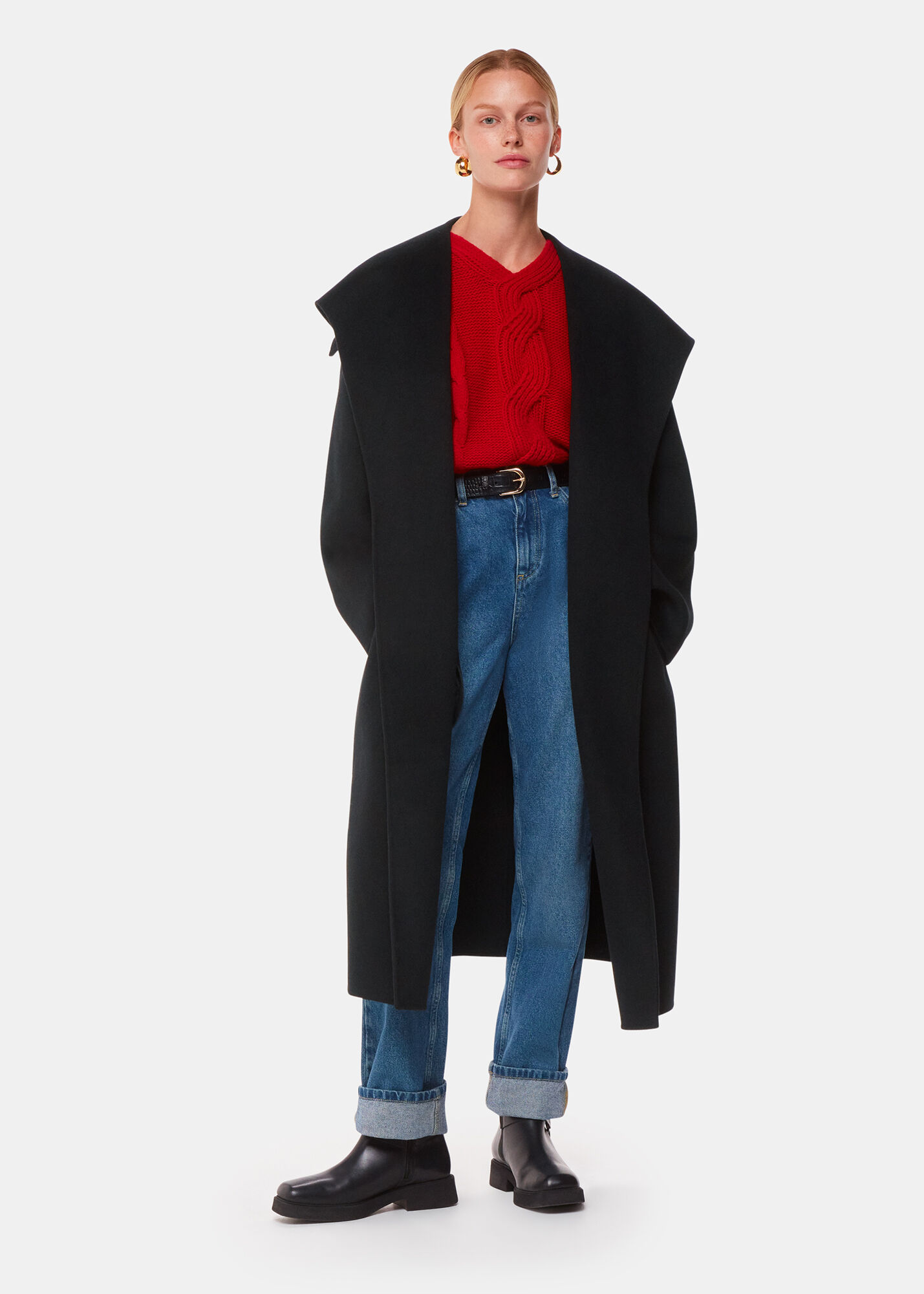 Black Cosima Double Face Collar Coat | WHISTLES | Whistles UK |