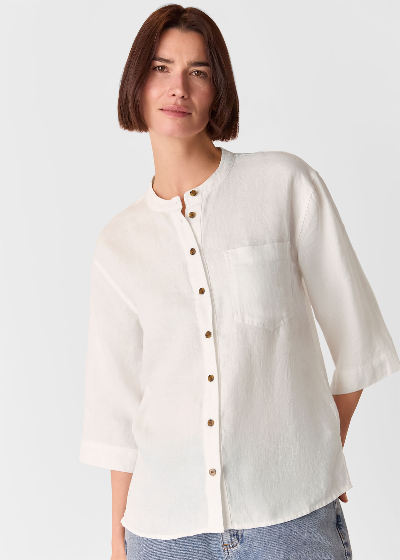 Linen Grandad Collar Shirt