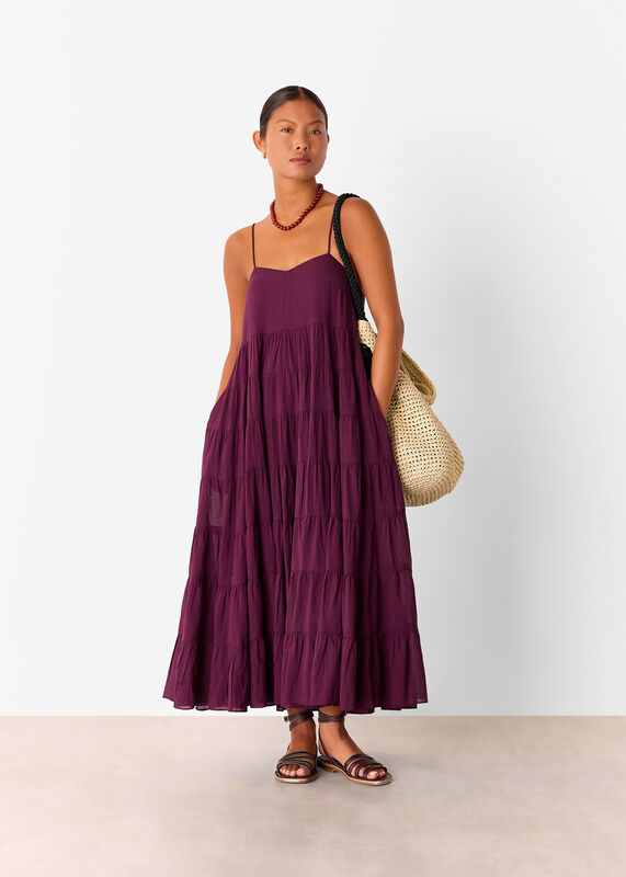 Plum Petite Cotton Tiered Maxi Sun Dress