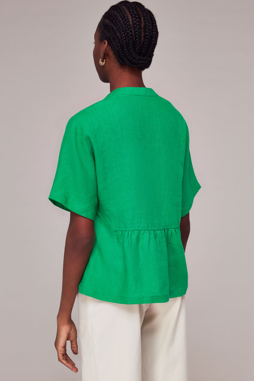 Green Hannah Linen Peplum Blouse