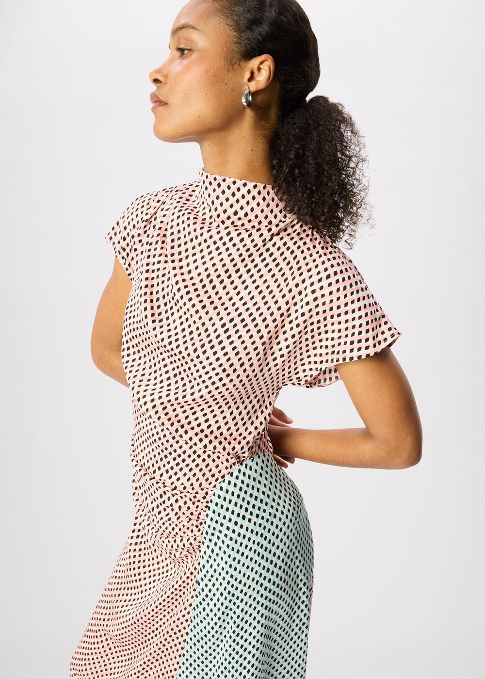 Petite Graphic Check Cowl Neck Dress