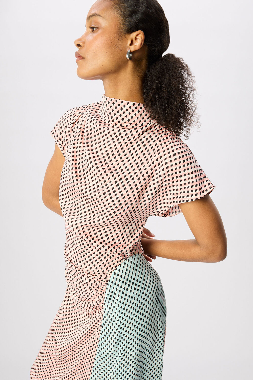 Petite Graphic Check Cowl Neck Dress