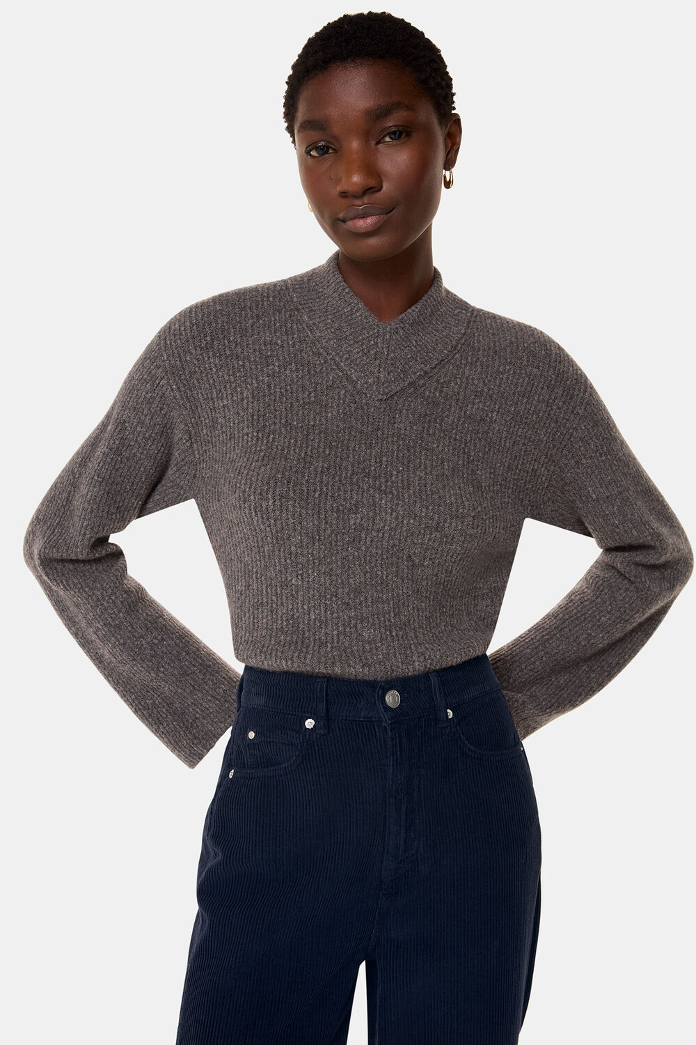 Navy High Waist Cord Barrel Jean