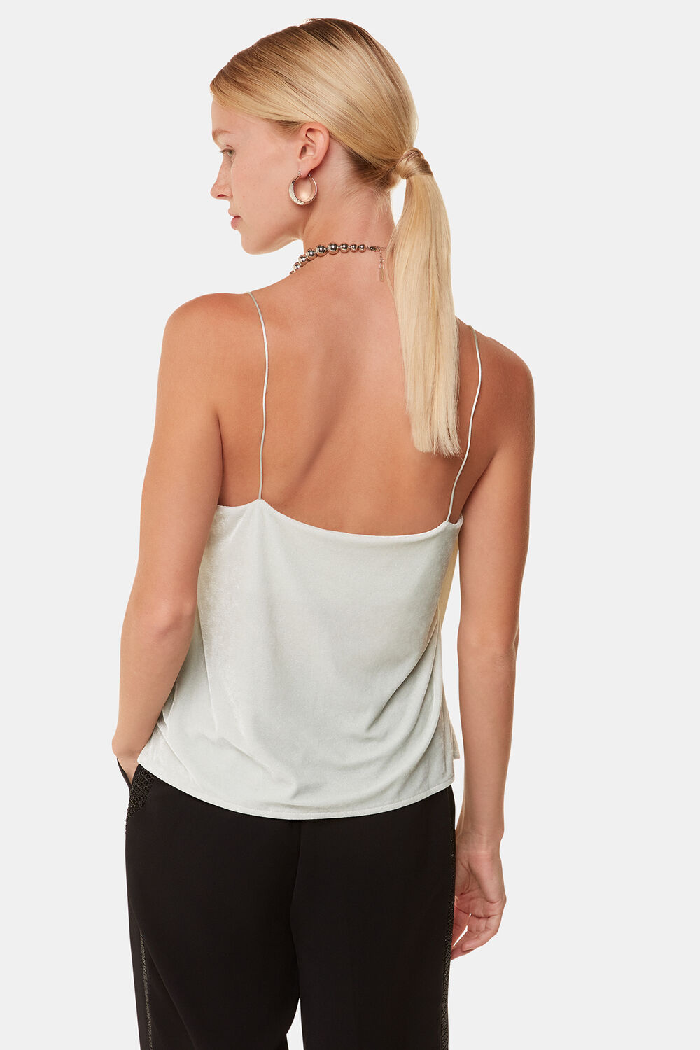 Silver Velvet Cowl Neck Cami Top