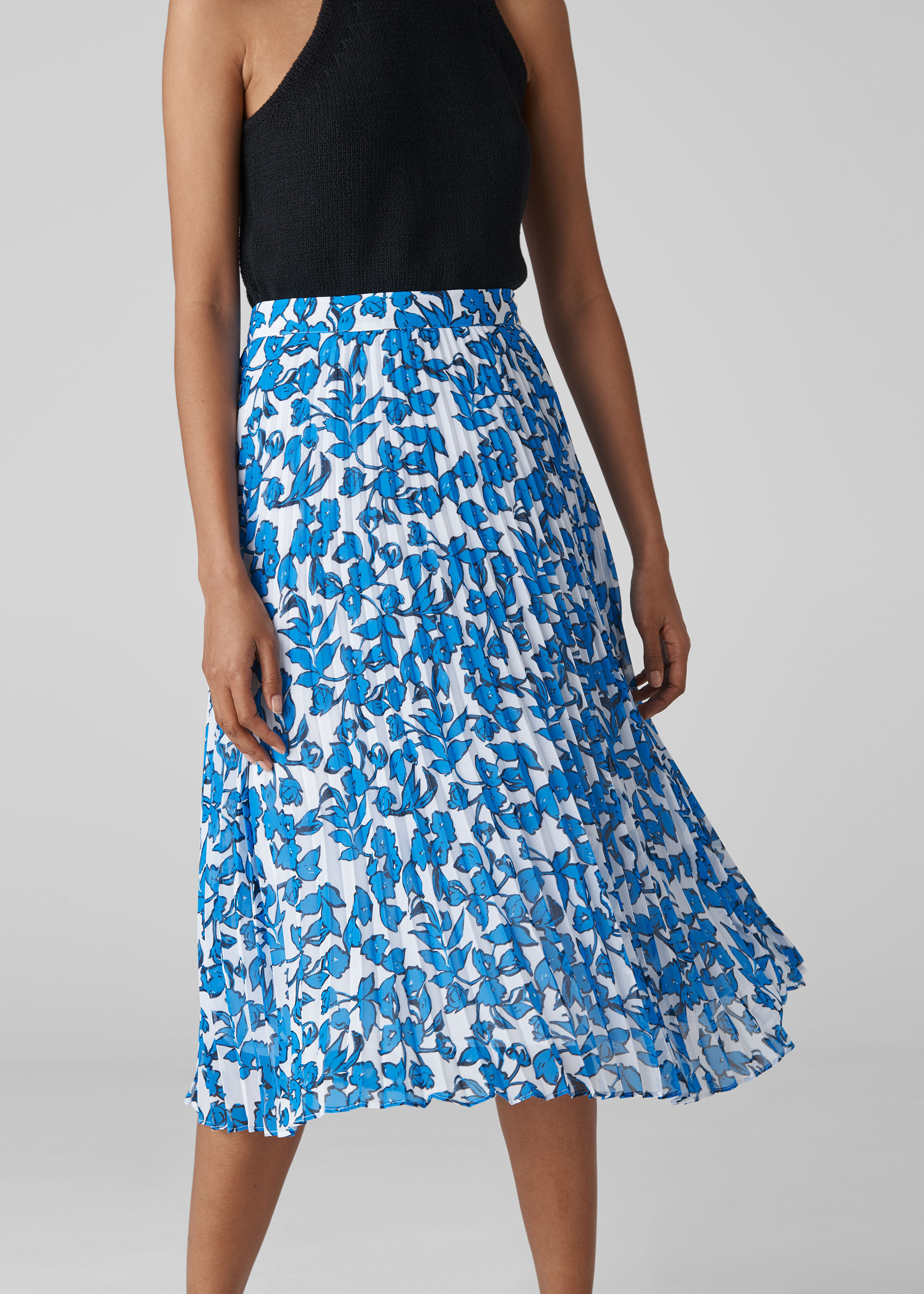 White Cordillia Print Pleated Skirt