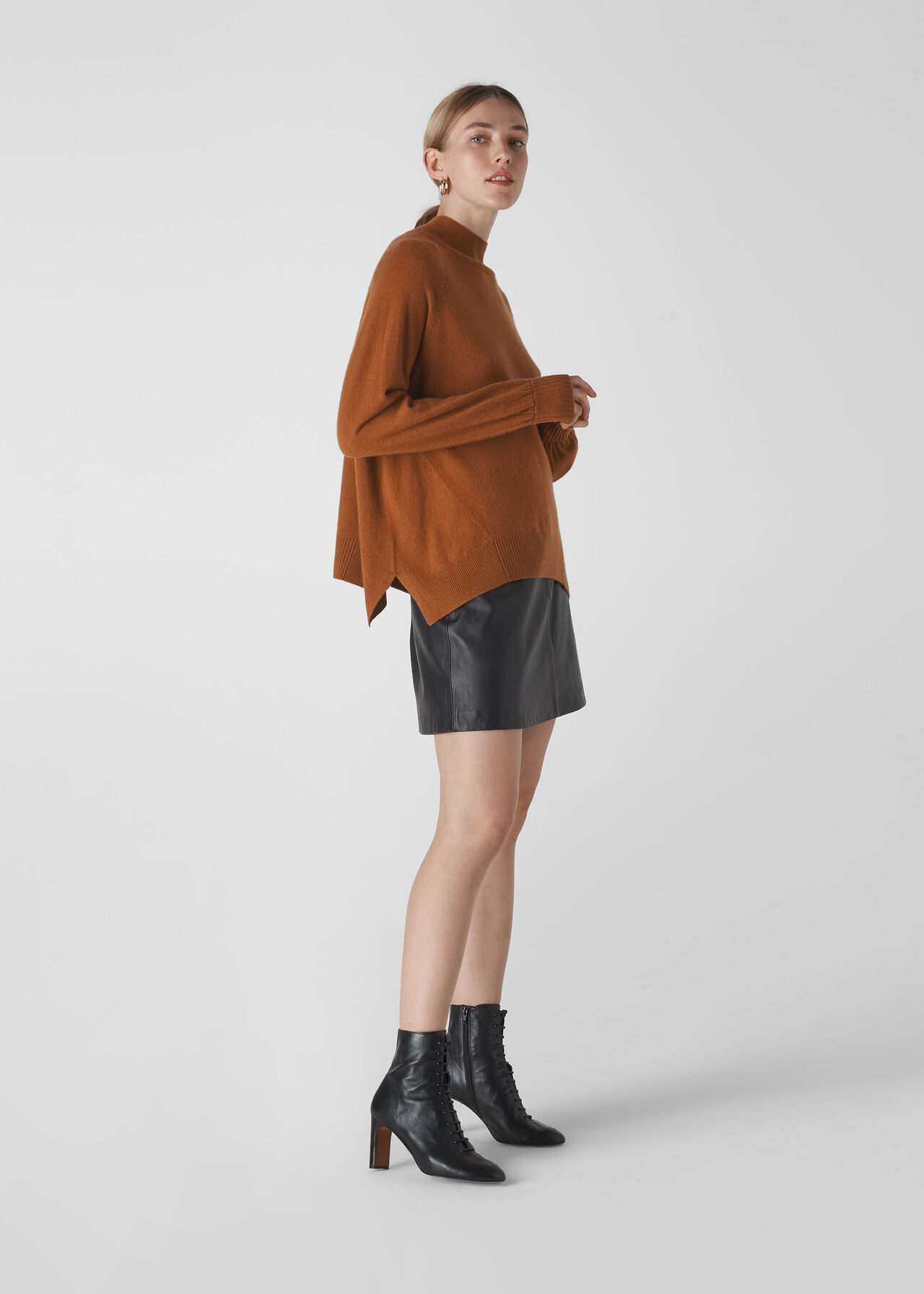 Funnel Neck Cashmere Knit Toffee