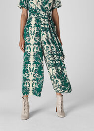 Baroque Print Silk Jumpsuit Green/Multi