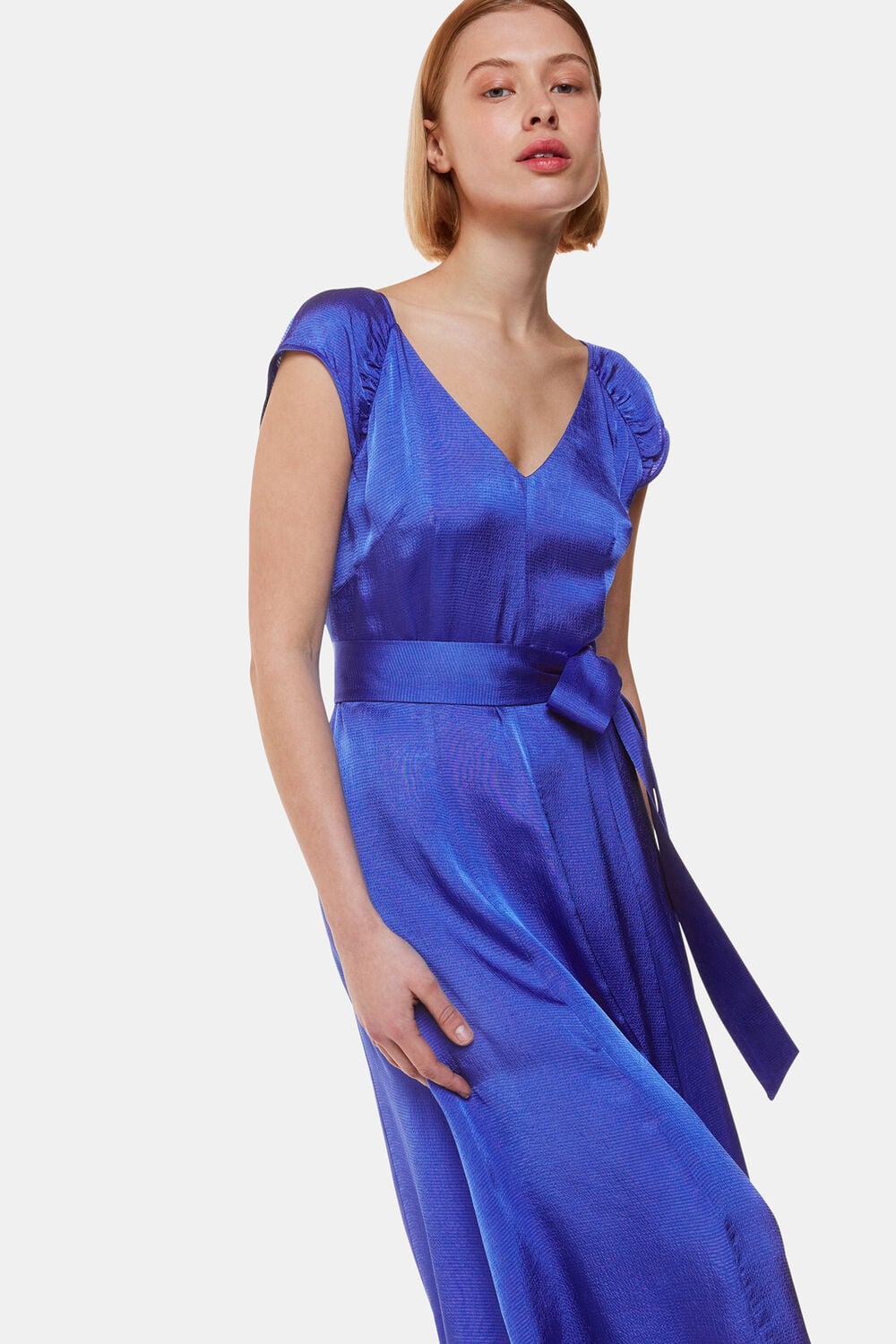 Cobalt Blue Arie Hammered Satin Midi Dress