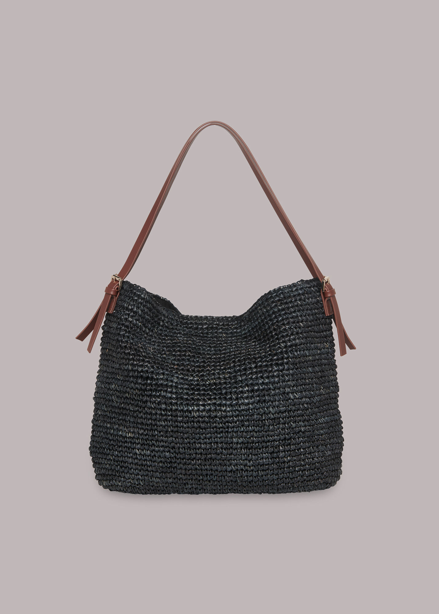 Black Aria Straw Shoulder Bag WHISTLES