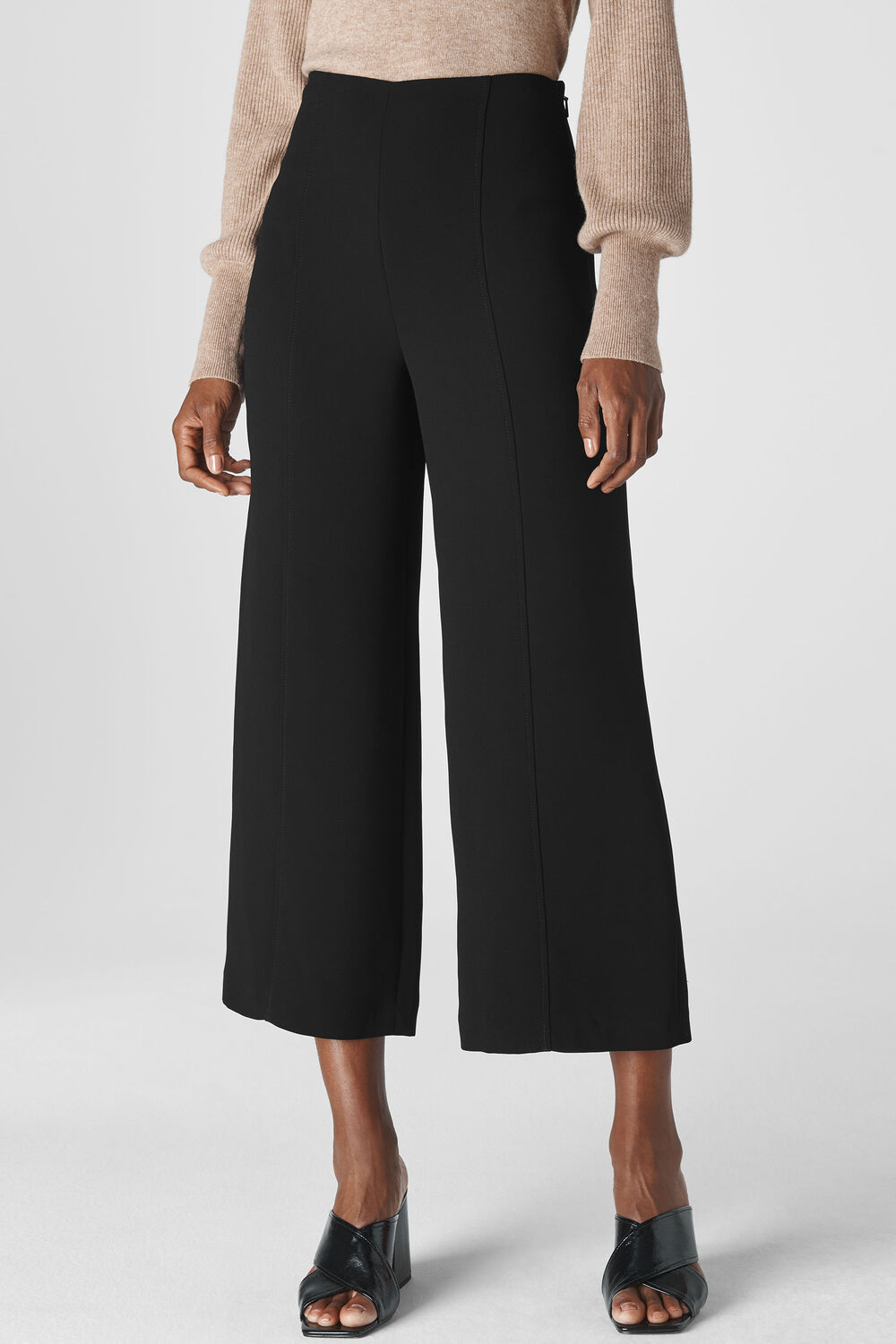 Flat Front Crop Trouser Black