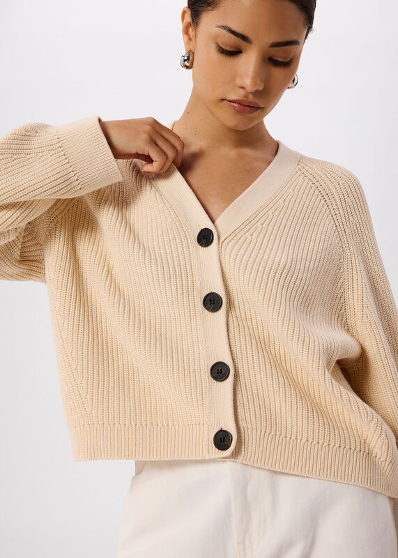Ivory Petite V Neck Cotton Cardigan