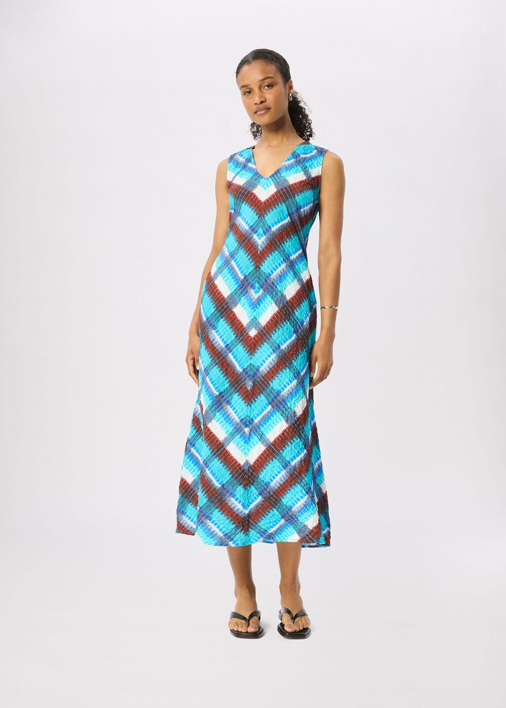 Petite Checked V Neck Textured Dress