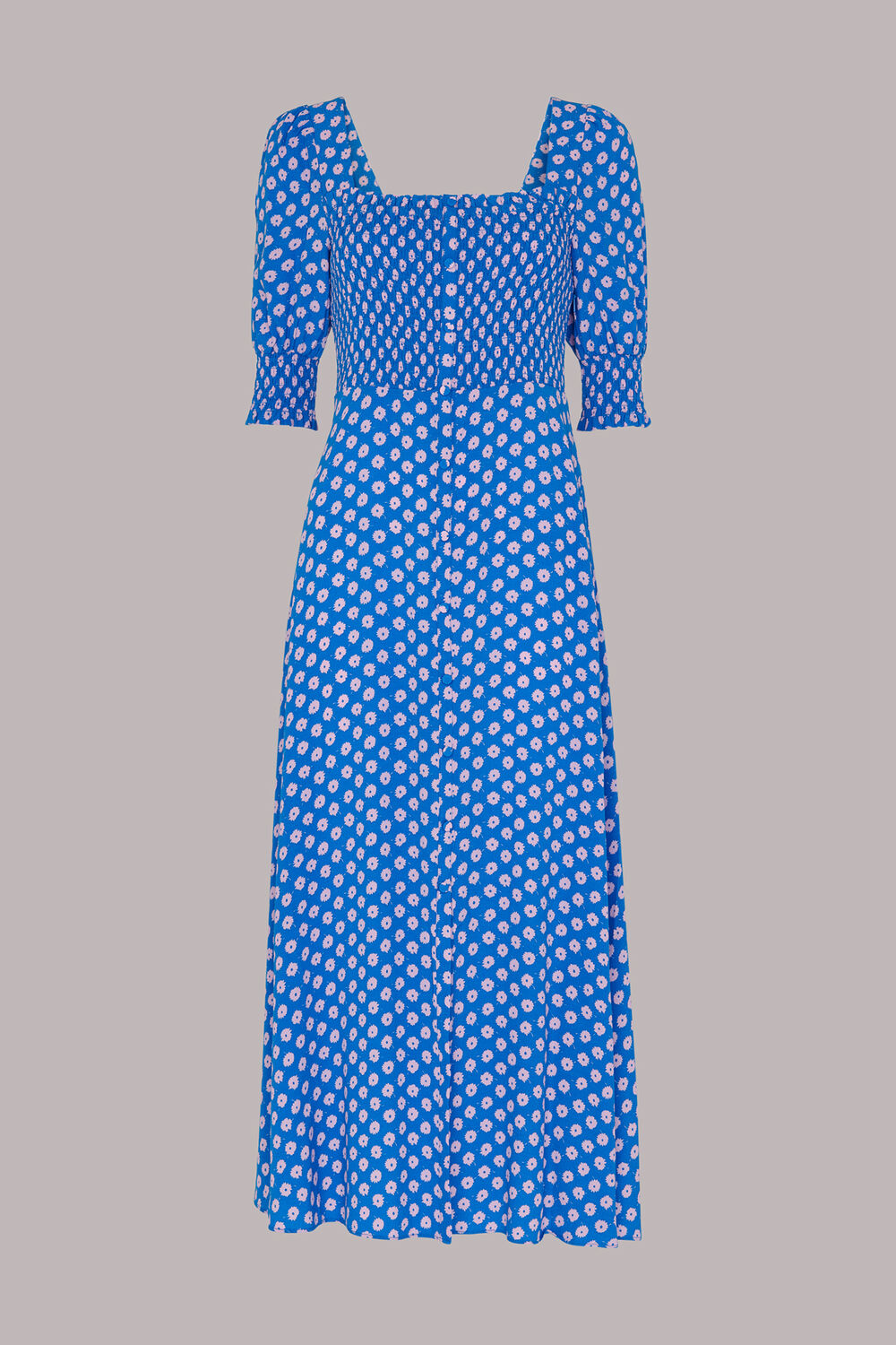 Petite Floral Sunburst Shirred Dress