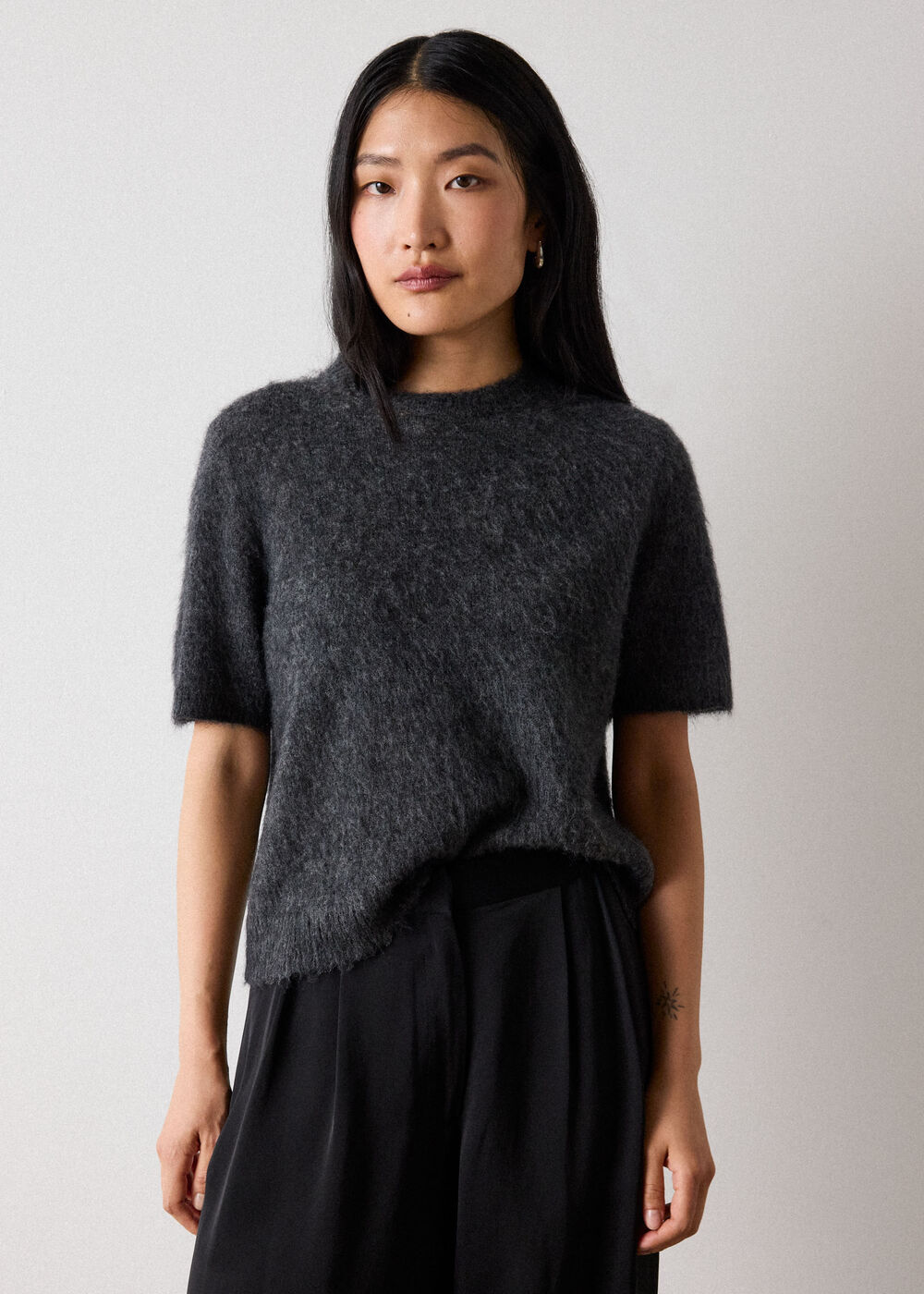 Dark Grey Alpaca Mix Knitted Tee