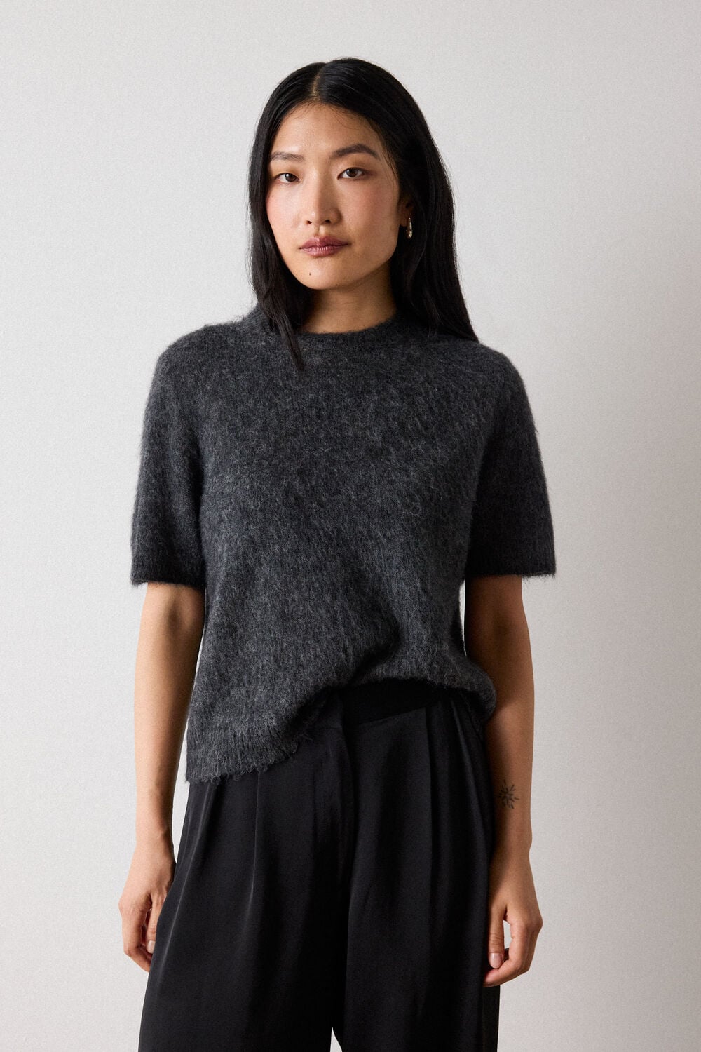 Dark Grey Alpaca Mix Knitted Tee