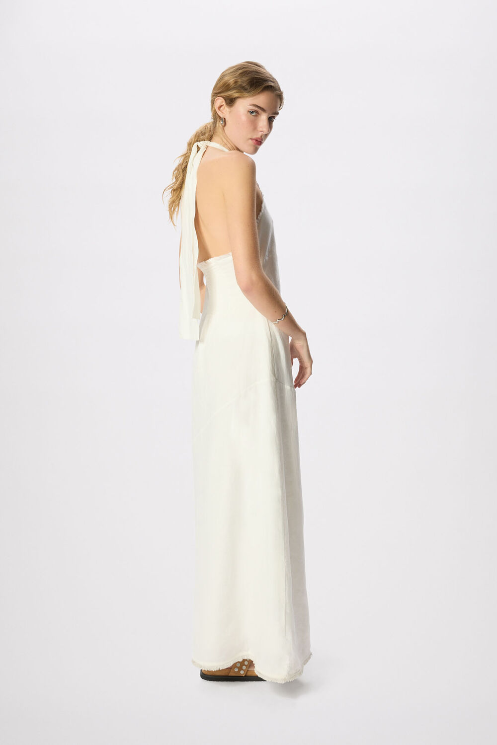 White Linen Halter Neck Dress