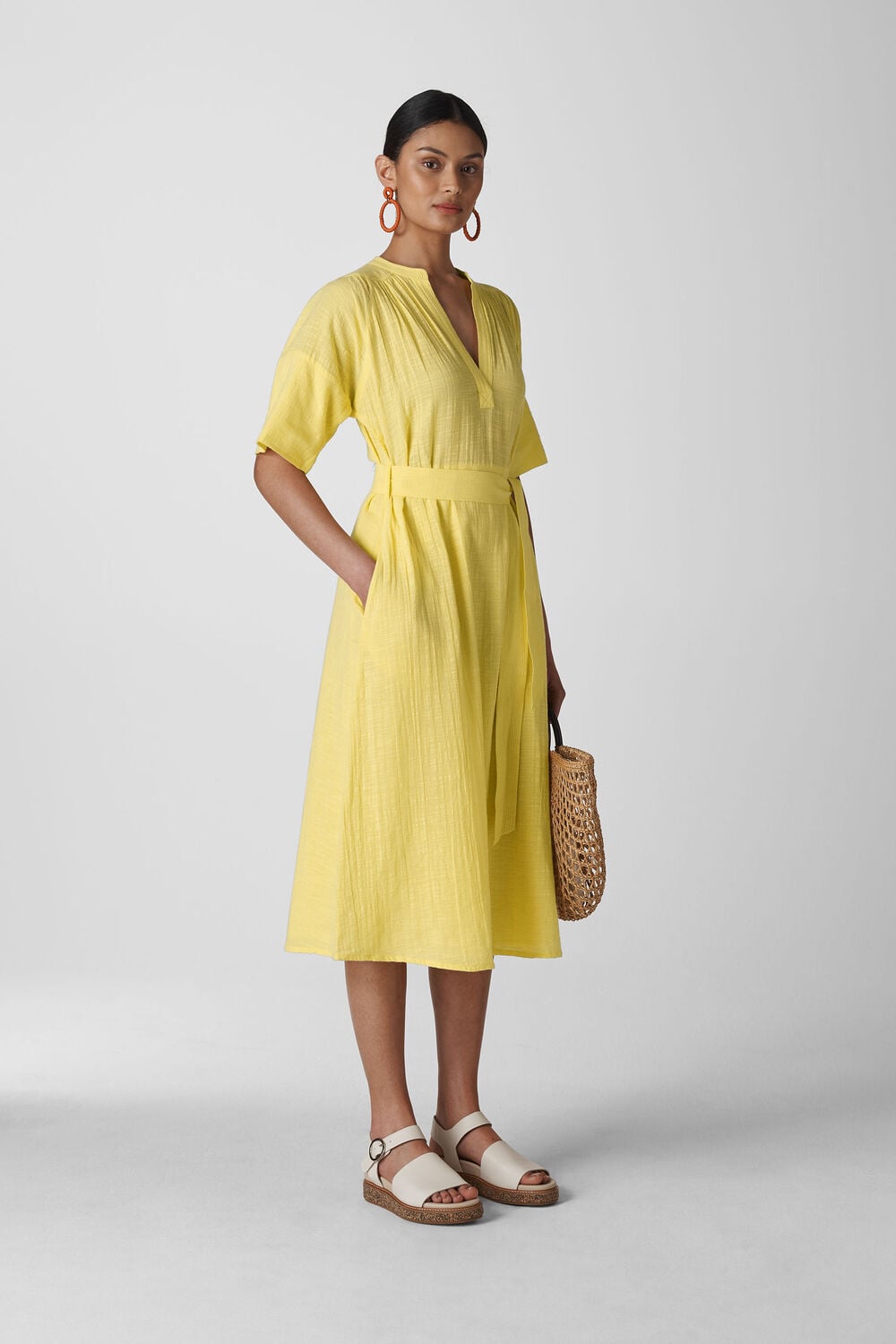 Alicia Tie Textured Dress Lemon
