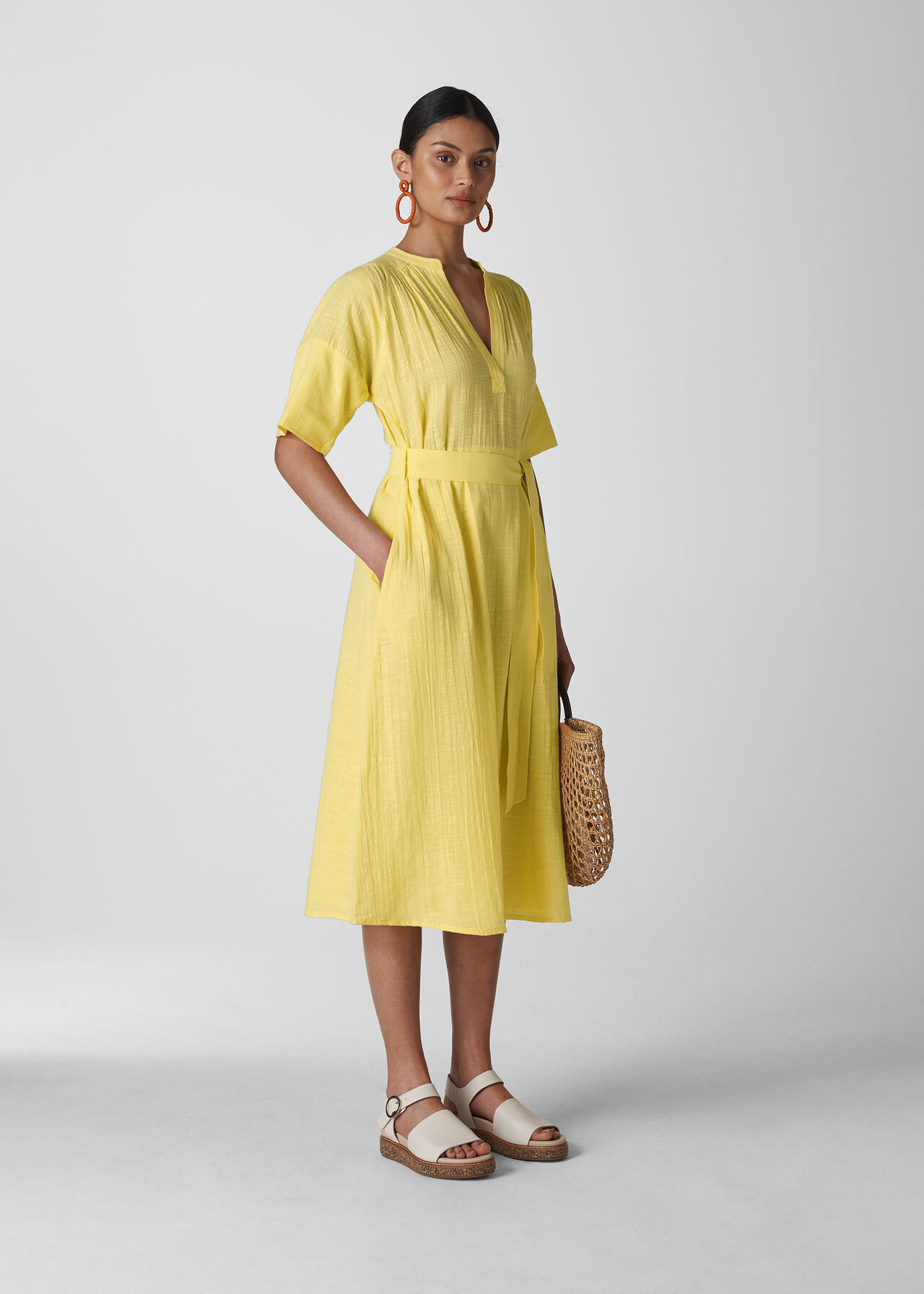 Alicia Tie Textured Dress Lemon