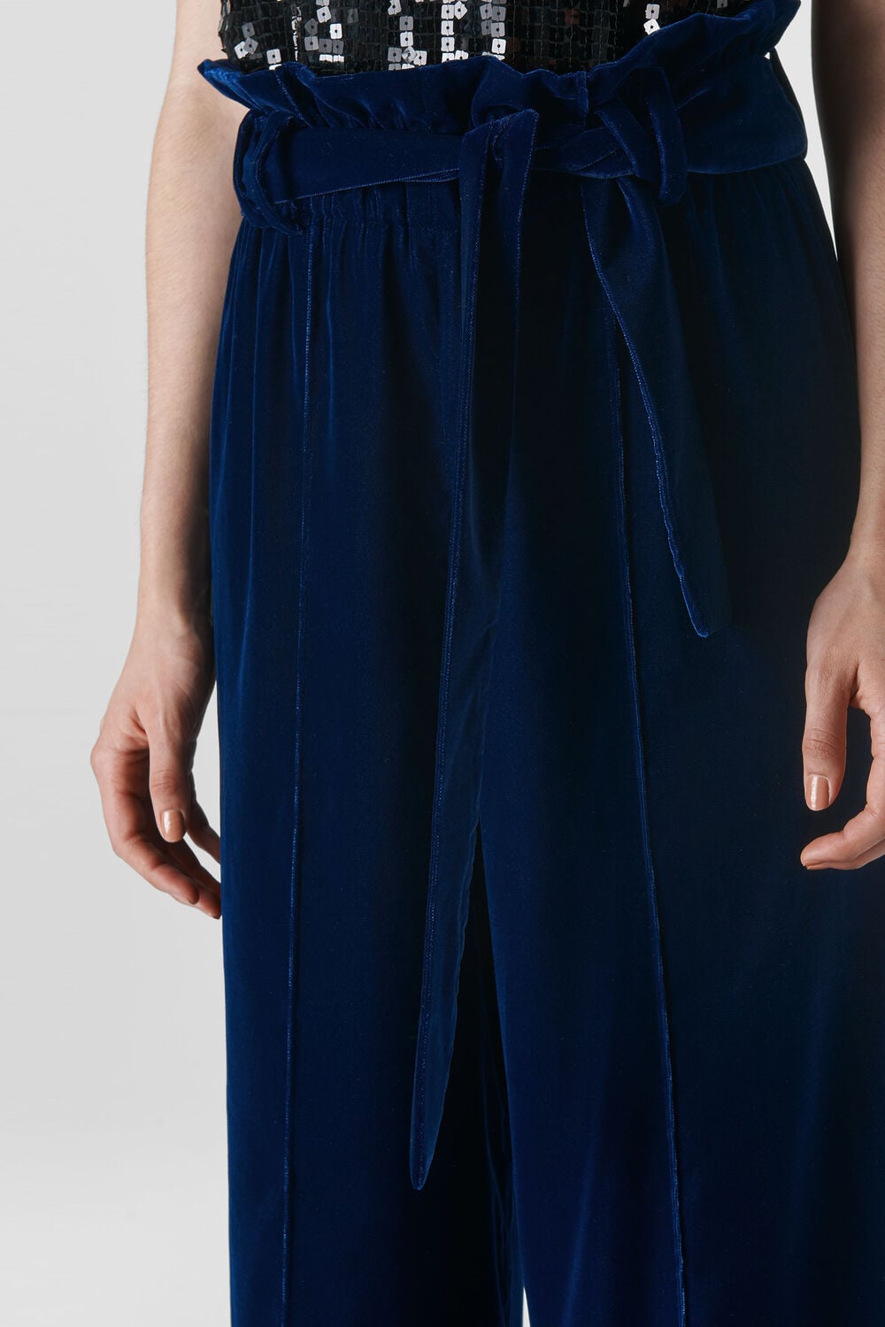 Tie Waist Velvet Trouser Blue