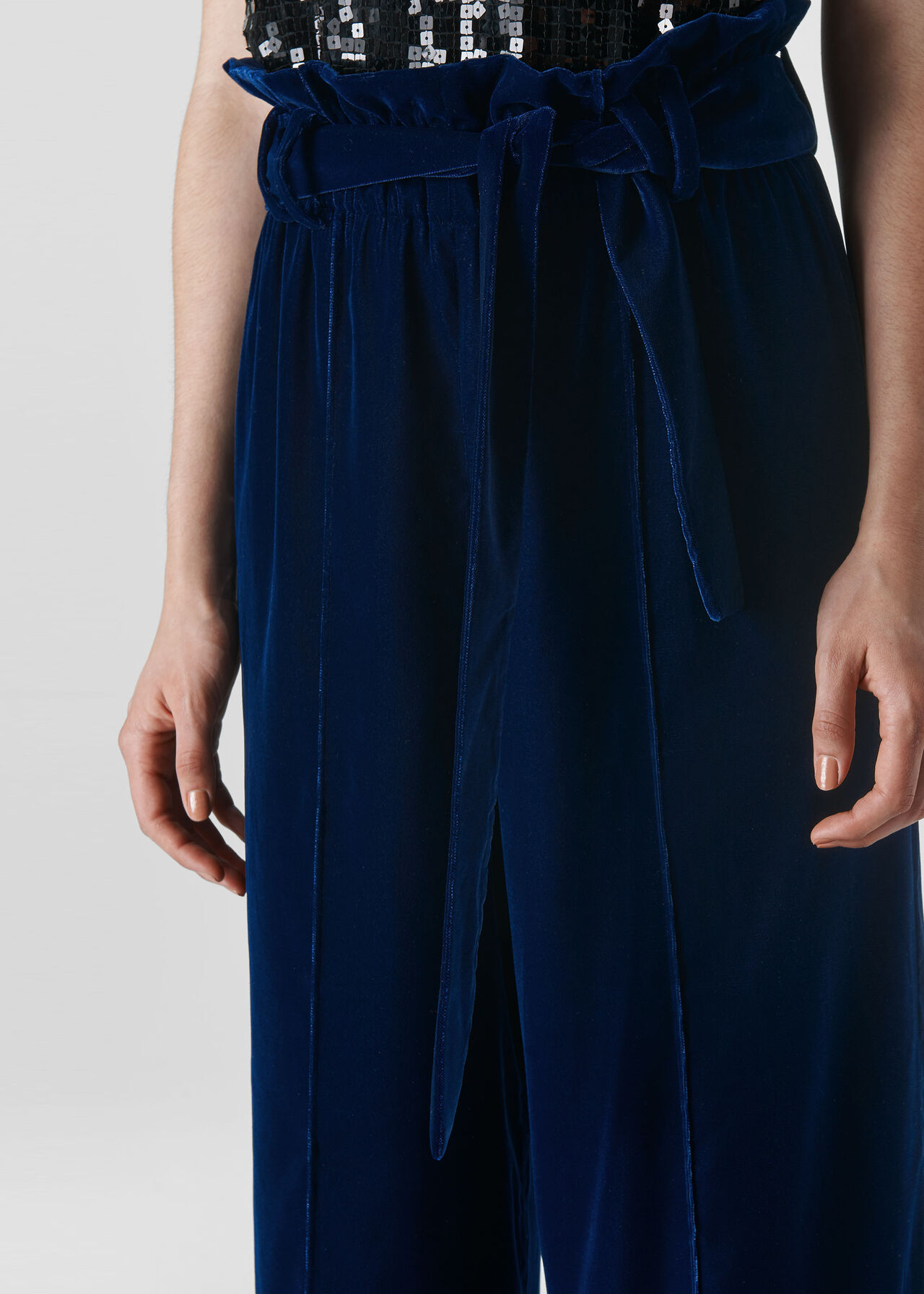 Tie Waist Velvet Trouser Blue