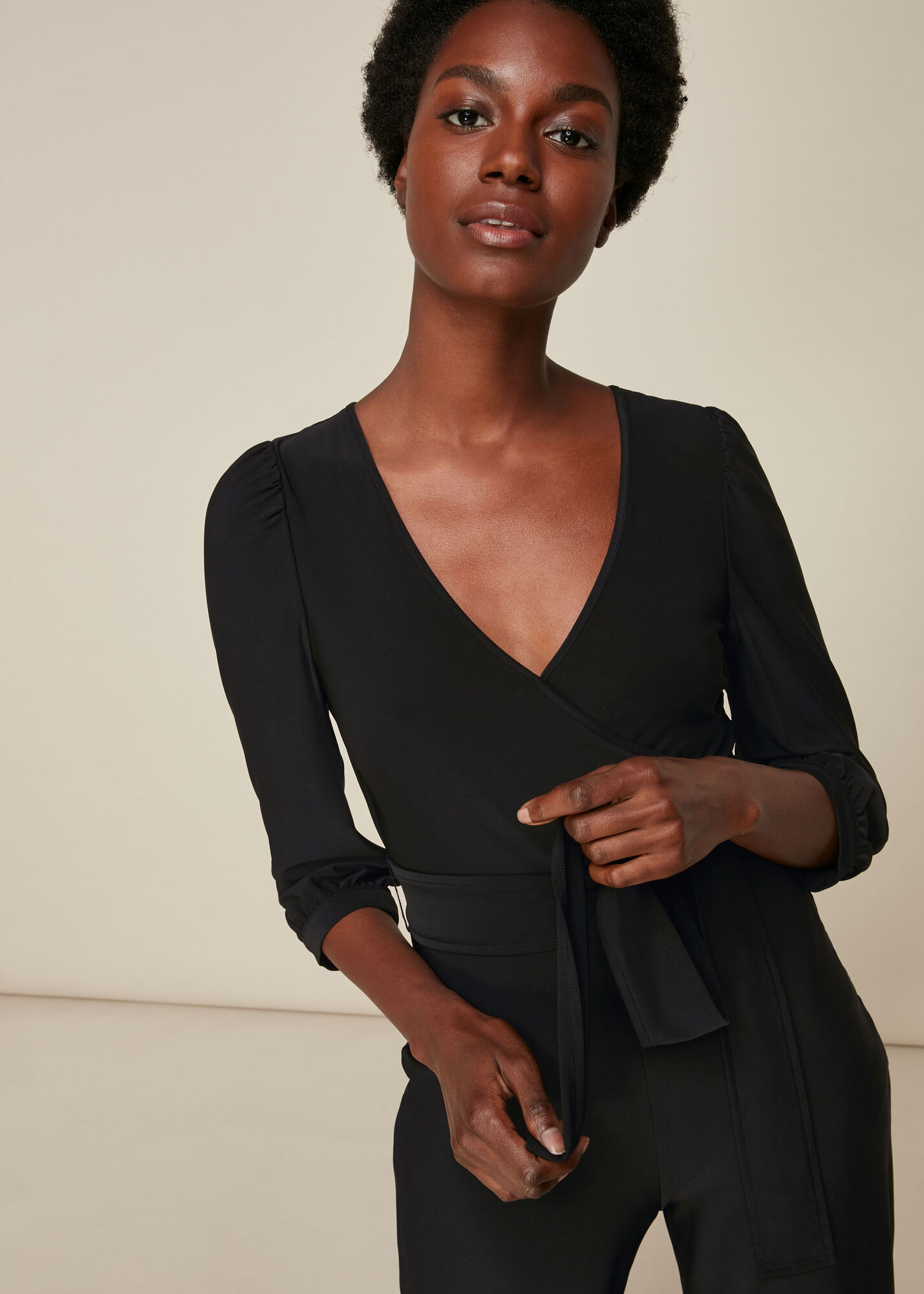 Black Wrap Jersey Jumpsuit WHISTLES