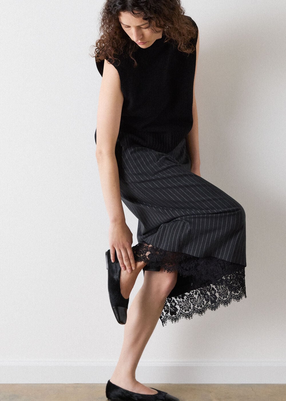 Stripe Detachable Lace Skirt