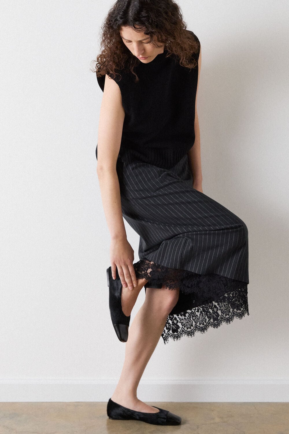 Stripe Detachable Lace Skirt