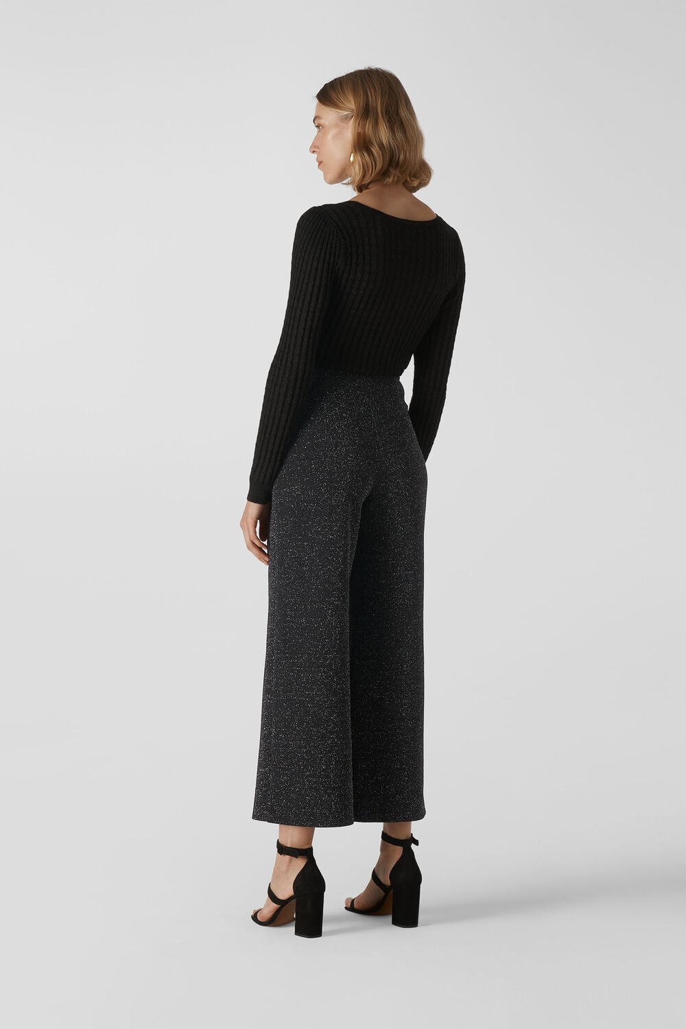 Metallic Wide Leg Trouser Black