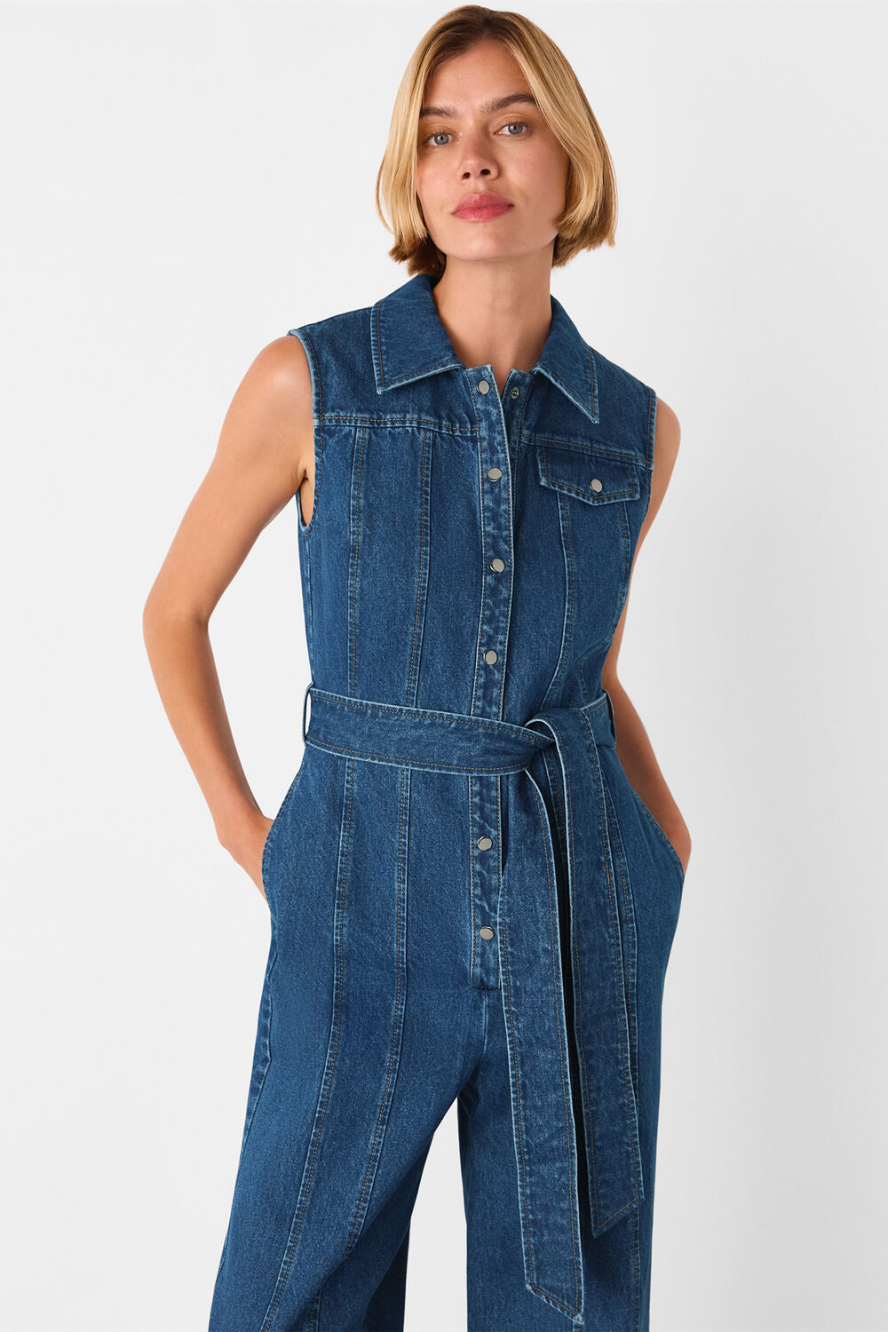 Dark Denim Barrel Leg Jumpsuit
