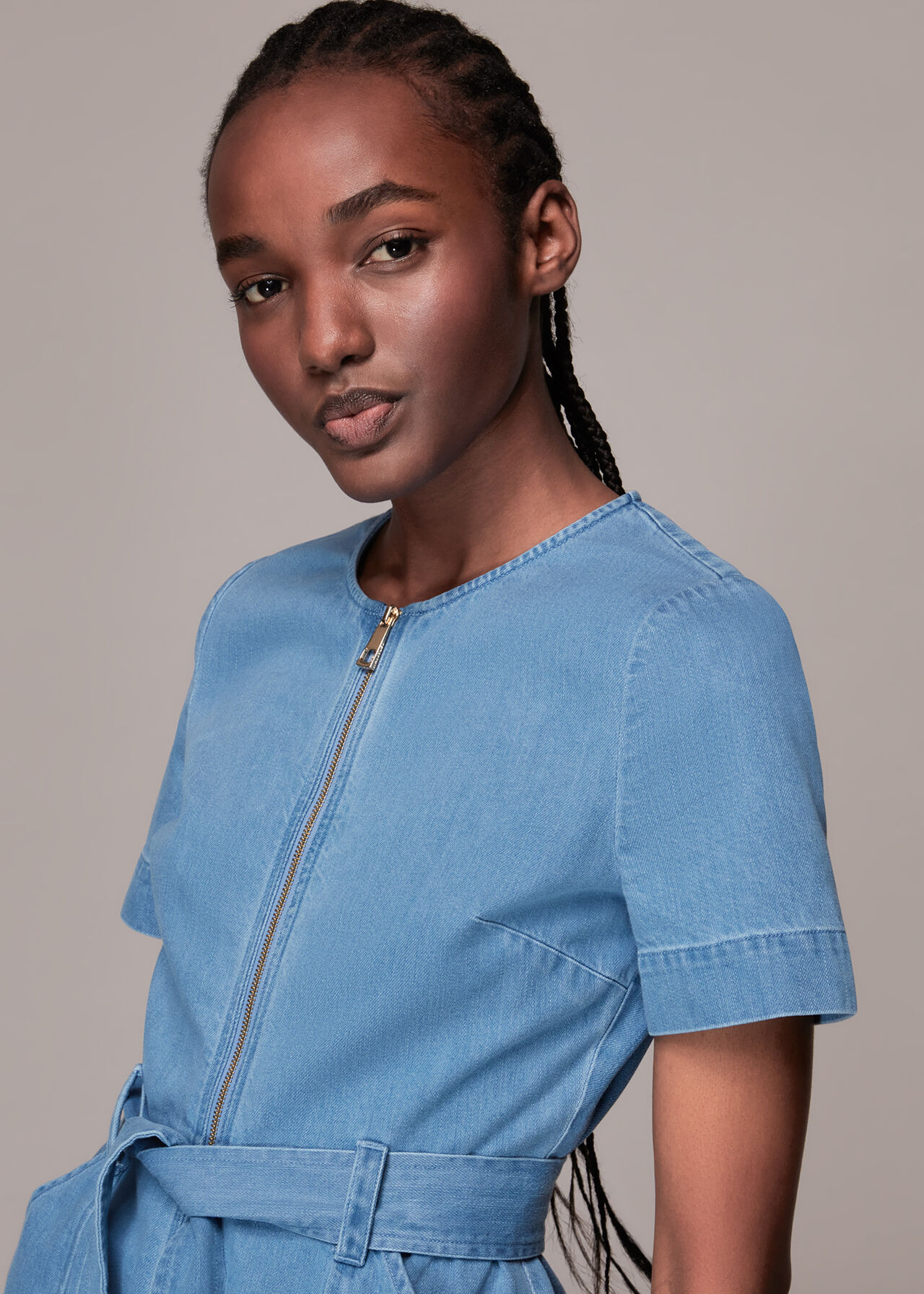 Denim Short Sleeve Denim Jumpsuit WHISTLES Whistles