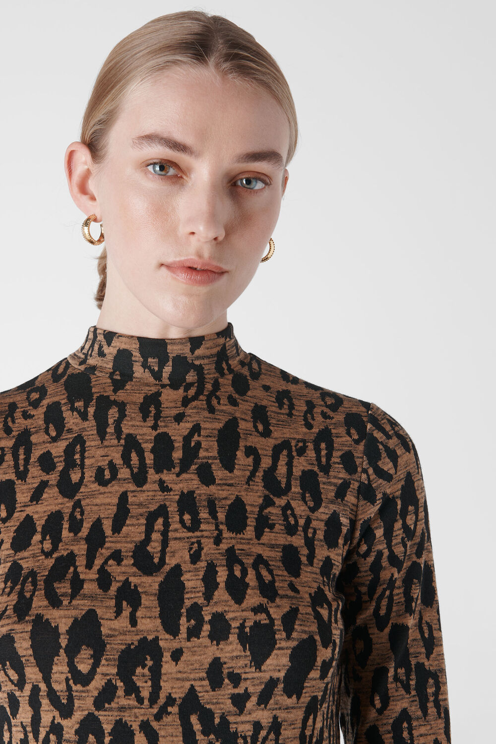 High Neck Animal Jaquard Top Leopard Print