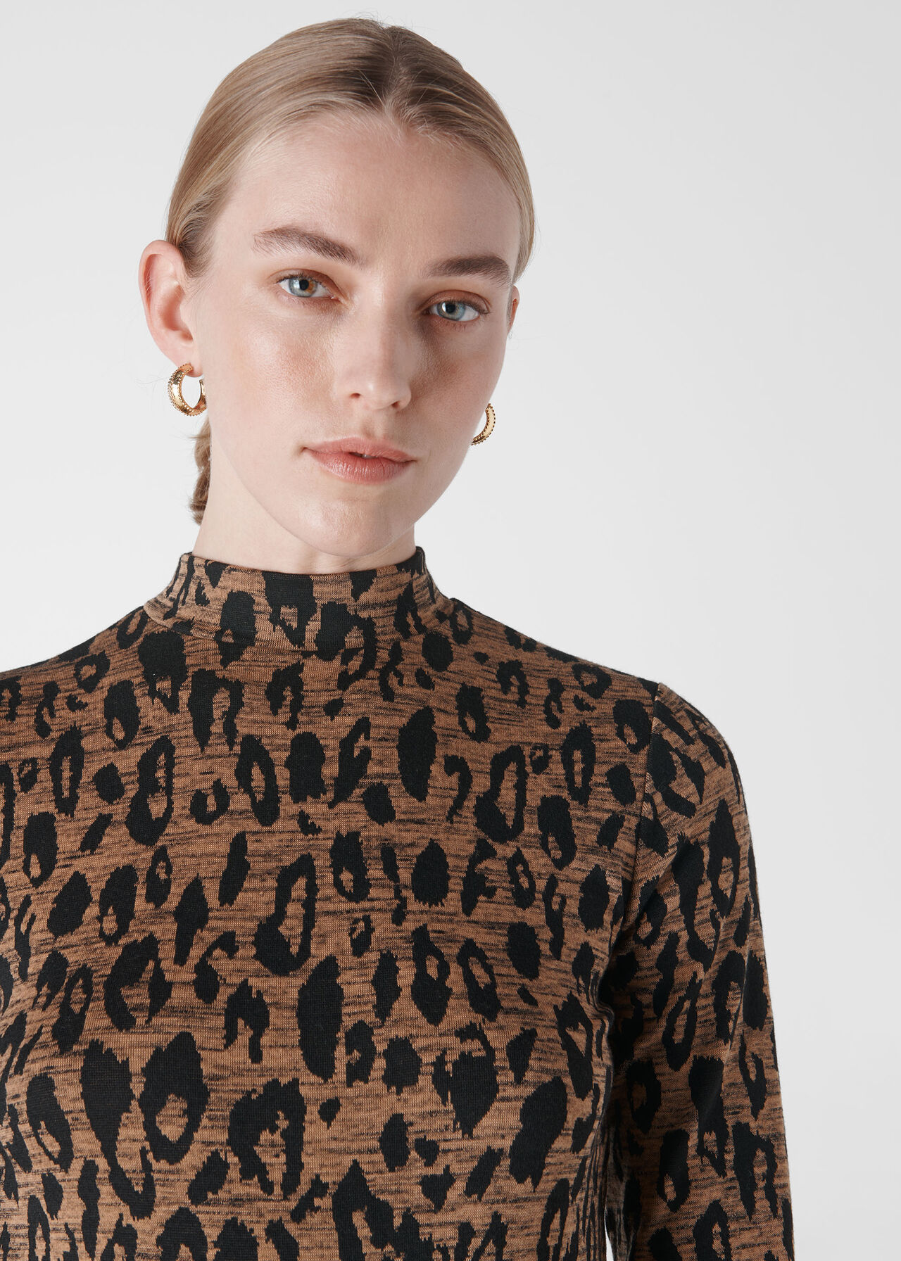 High Neck Animal Jaquard Top Leopard Print