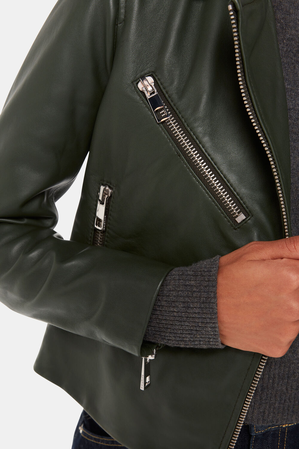 Dark Green Agnes Pocket Leather Jacket