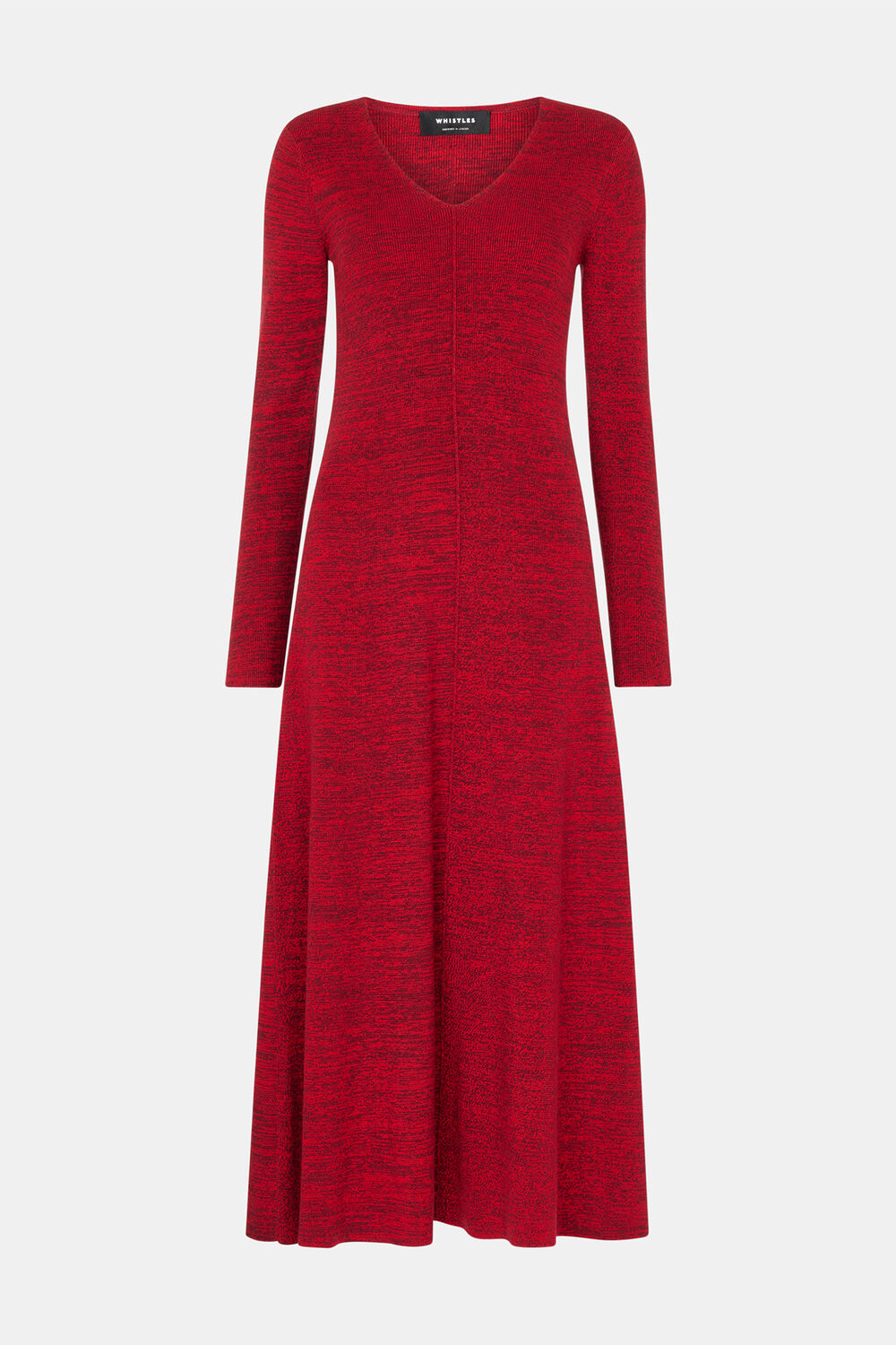 Red Melange Ribbed Midi Knit Dress