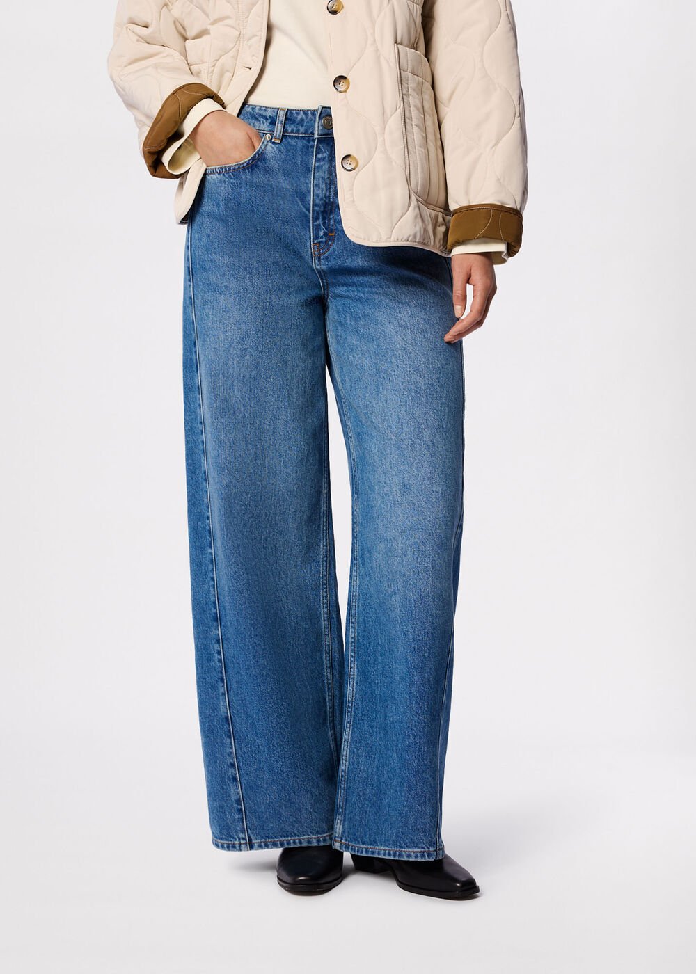 Panel Detail Wide Leg Jean