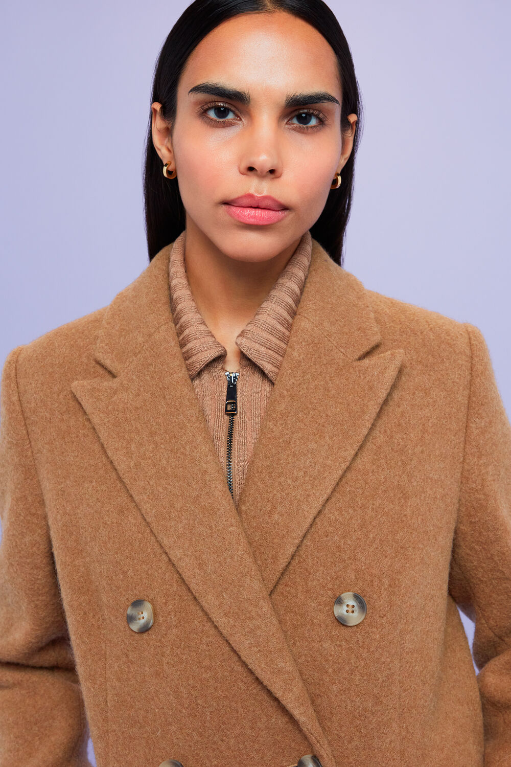Camel Textured Wool Blend Coat