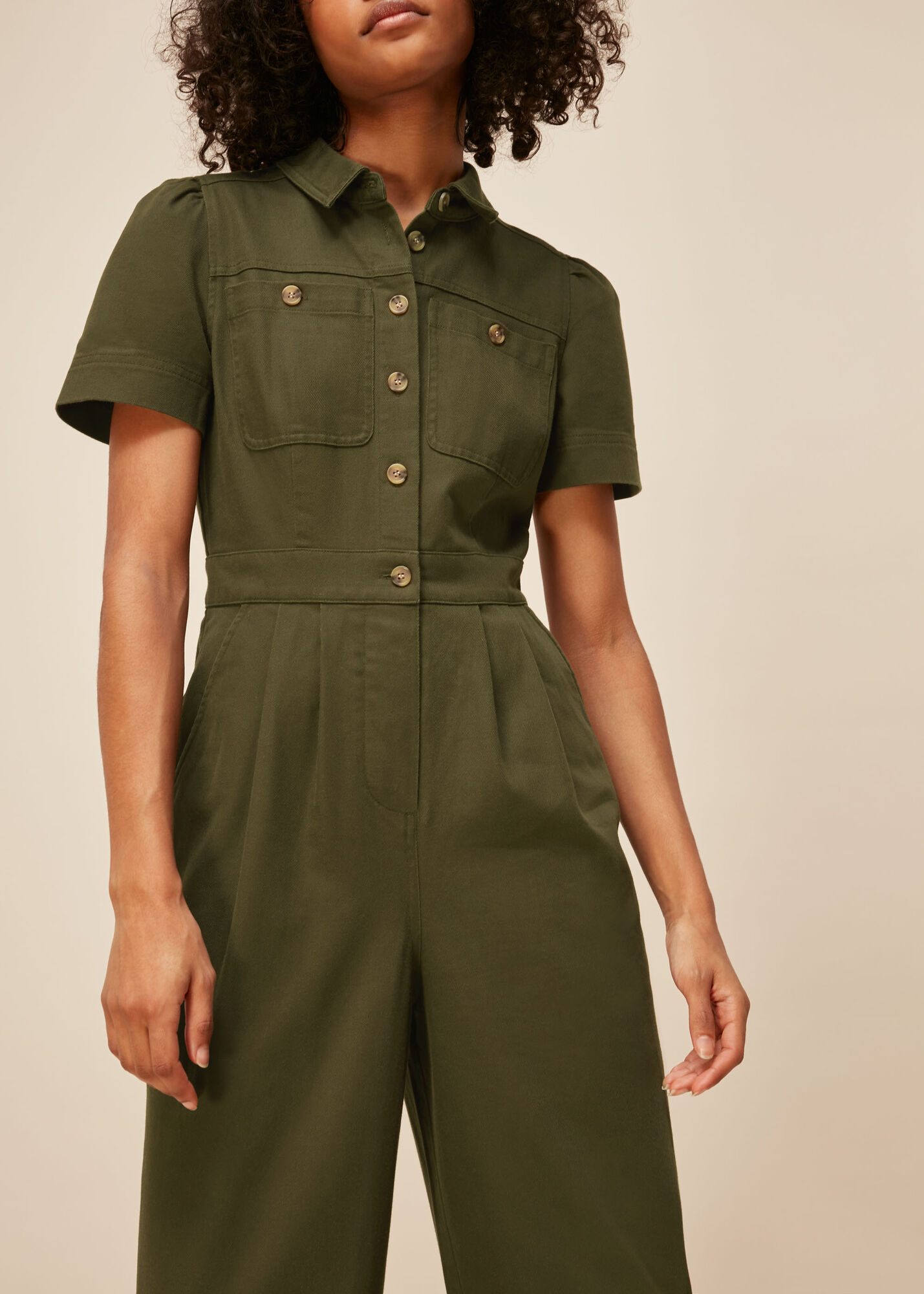 Khaki Emma Pocket Detail Jumpsuit WHISTLES