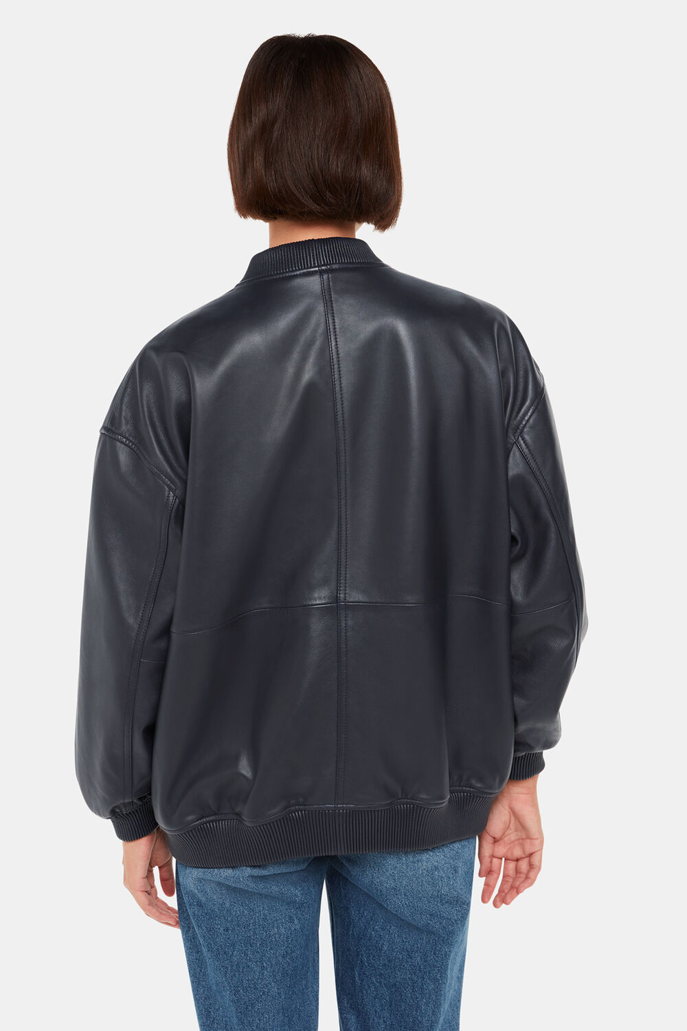 Navy Erin Leather Bomber