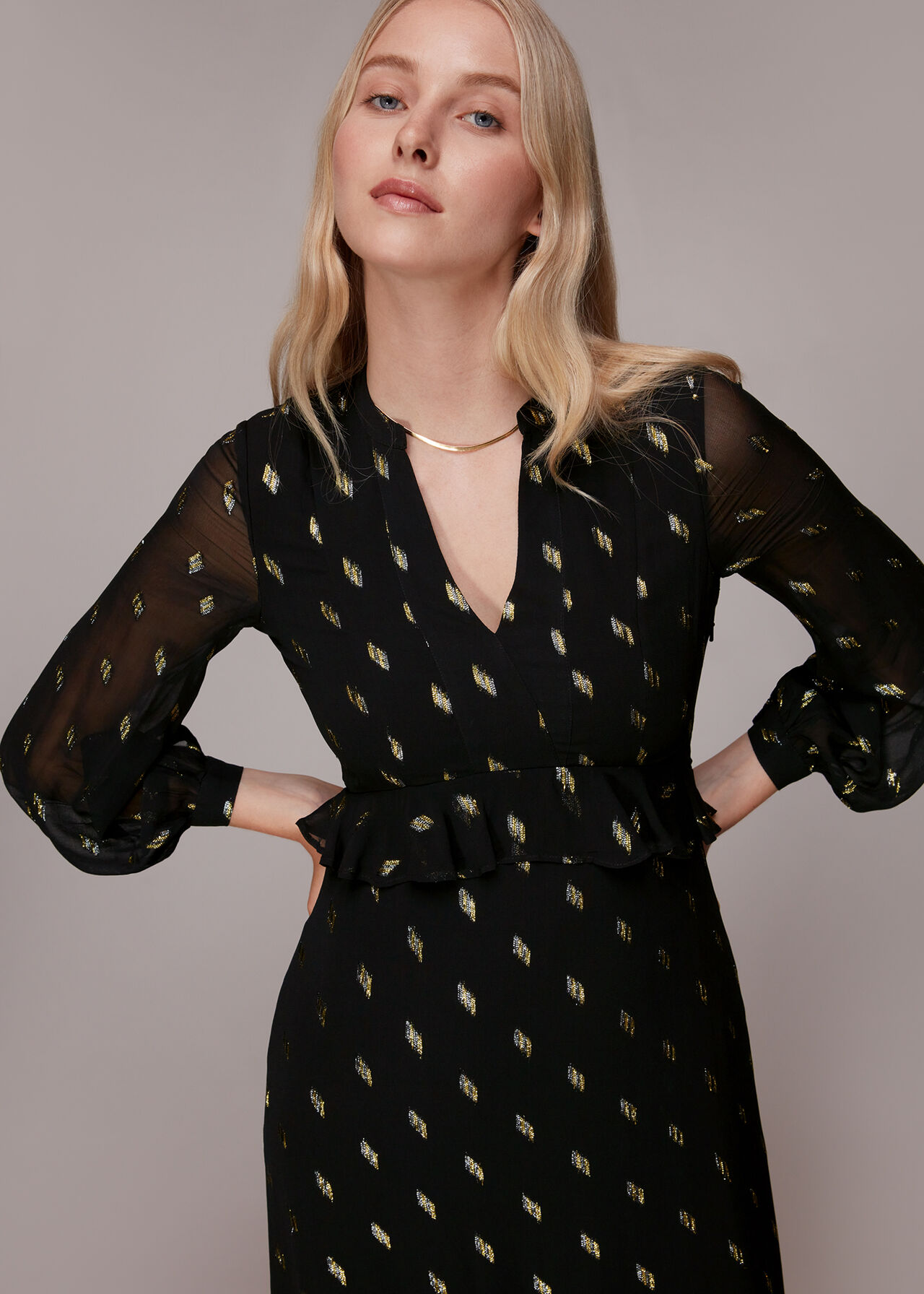 Dobby Metallic Midi Dress