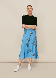 Sprig Floral Silk Bias Skirt Blue/Multi