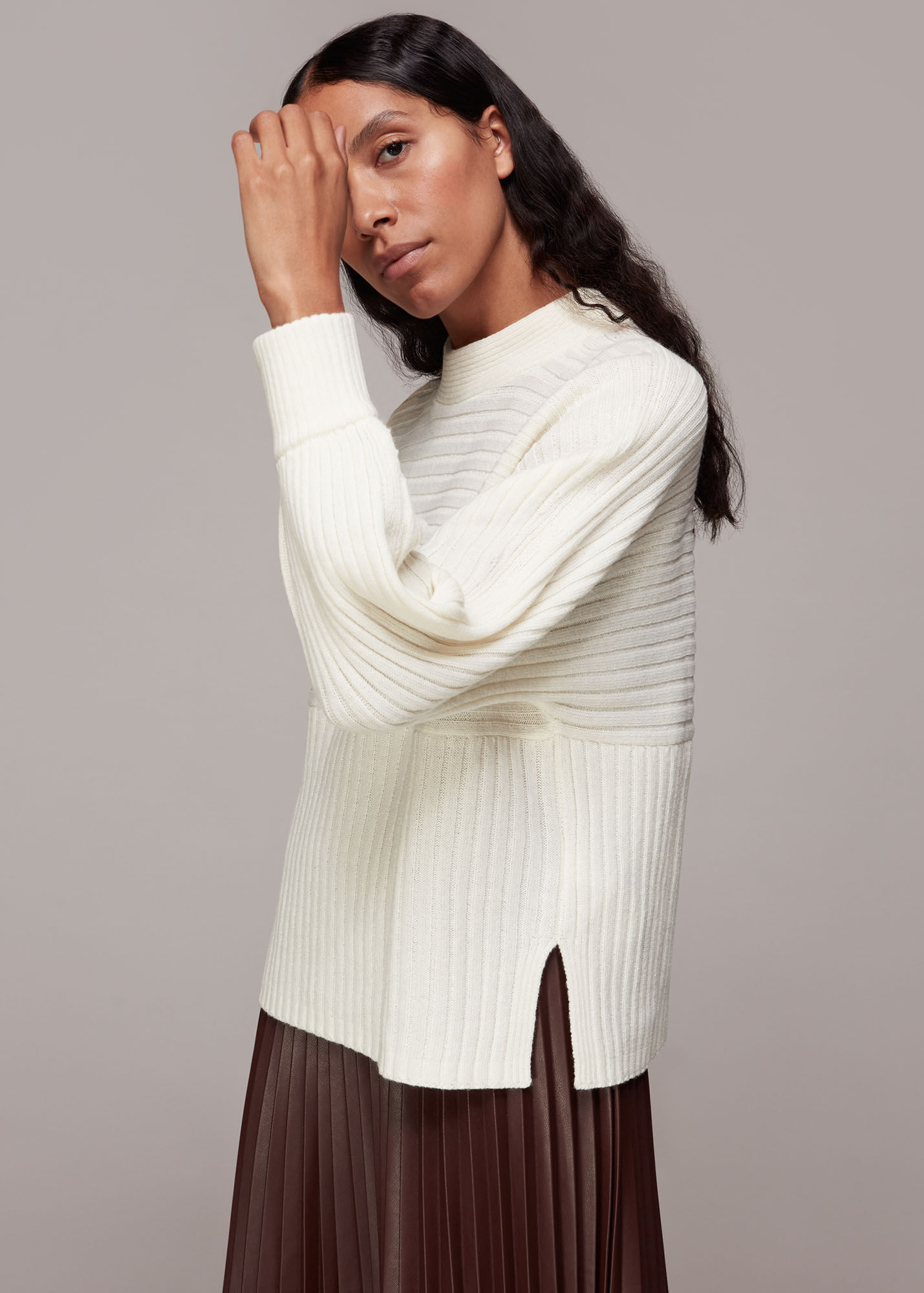 Ivory Contrasting Rib Funnel Neck WHISTLES