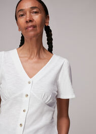 Button Front Frill Top White